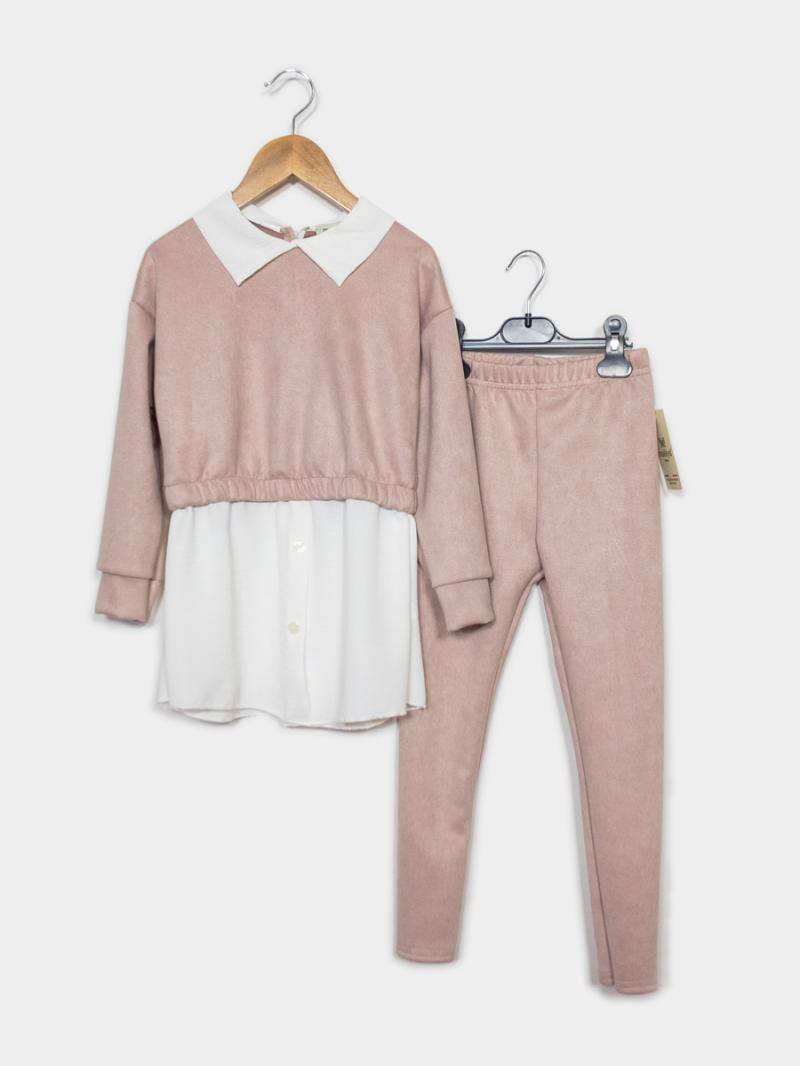 Wholesaler Maëlys - Two Piece Faux Collar Suede Set and Leggings