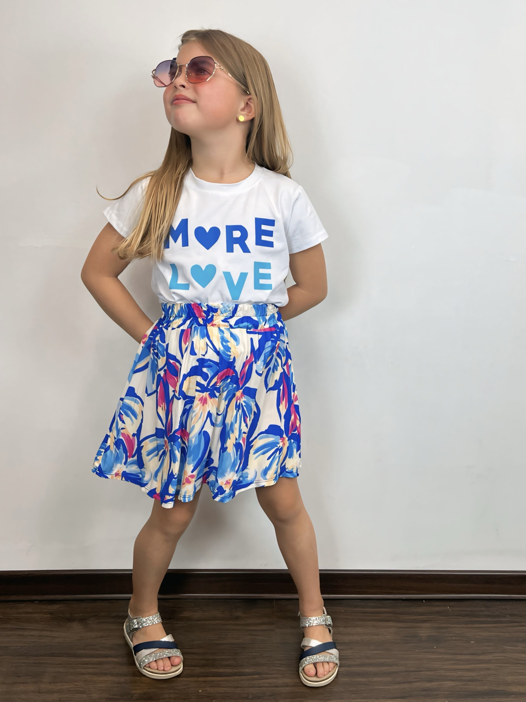 Wholesaler Mini Mignon Paris - Cotton t-shirt and floral skirt set for girls