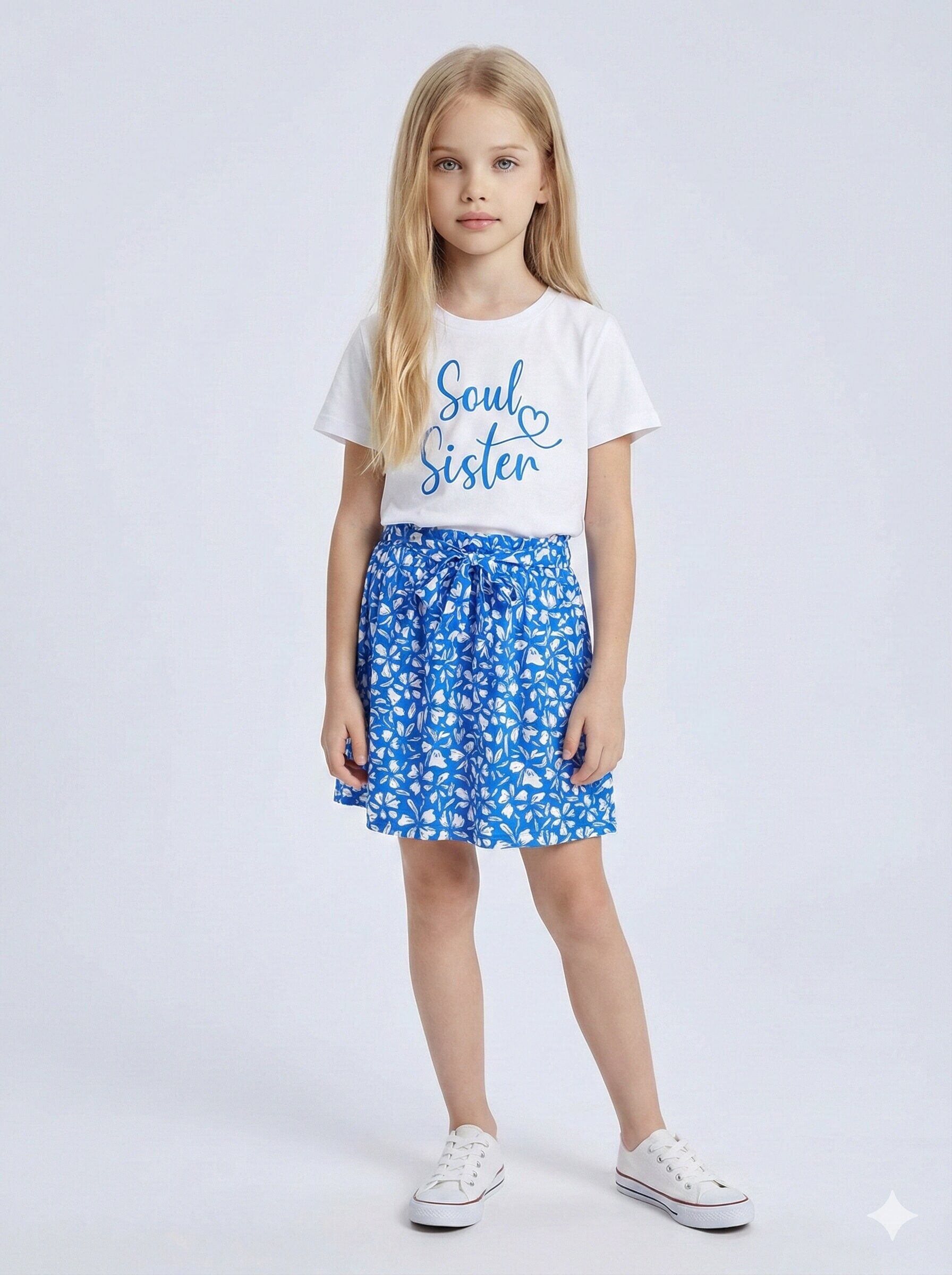Wholesaler Mini Mignon Paris - Cotton t-shirt and floral skirt set for girls