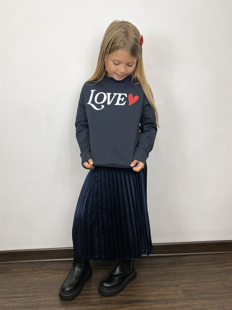 Wholesaler Mini Mignon Paris - Cotton sweatshirt and satin pleated skirt set for girls