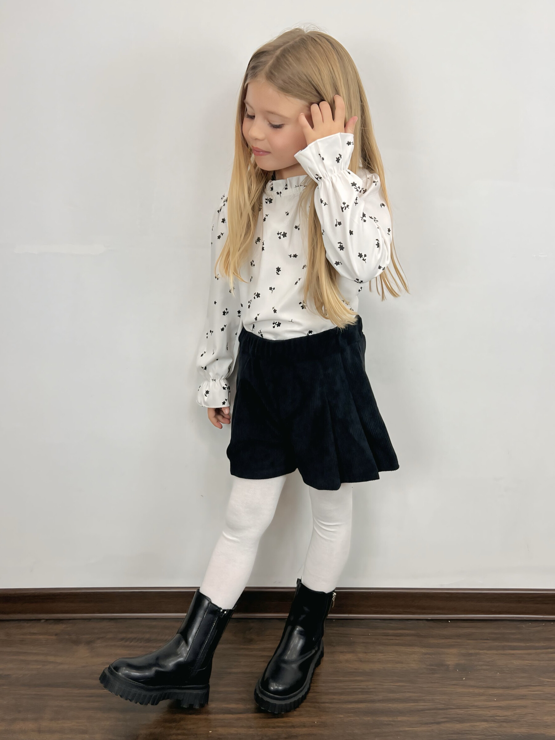 Grossista Mini Mignon Paris - Abito top floreale e shorts in velluto a coste per ragazza