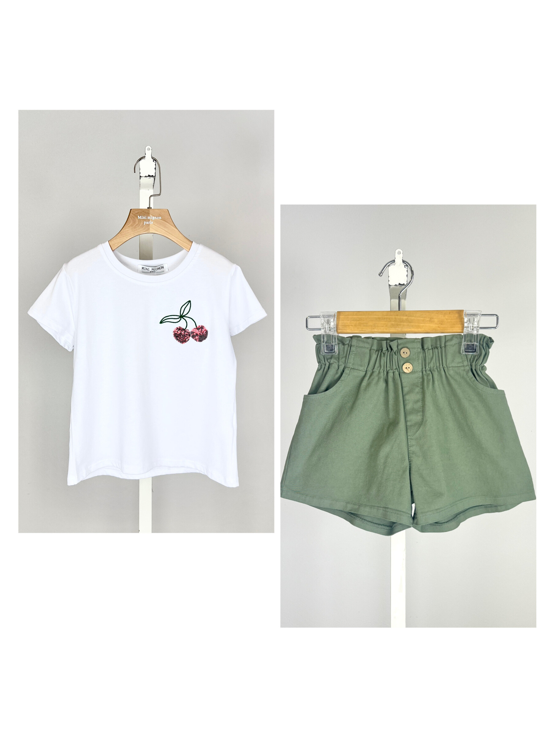Mayorista Mini Mignon Paris - Conjunto de camiseta de lentejuelas y pantalones cortos de algodón para niñas