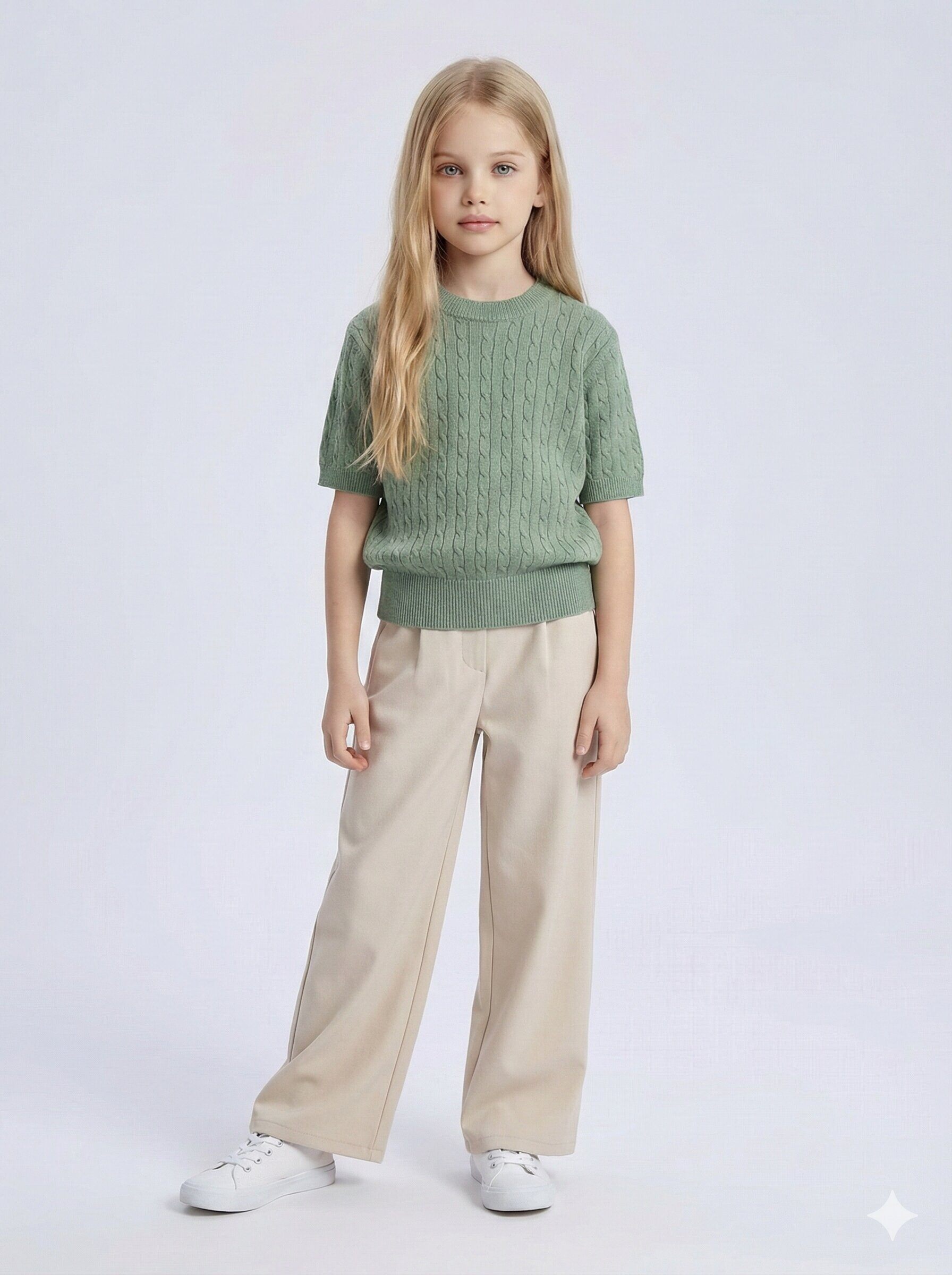 Großhändler Mini Mignon Paris - Weiches Kurzarm-Pullover- und Anzughosen-Set für Mädchen