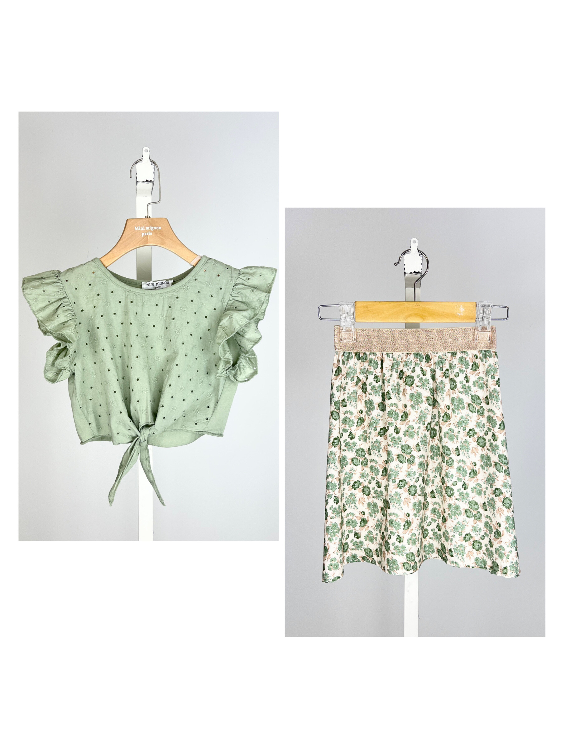 Wholesaler Mini Mignon Paris - Cotton top set and flowery skirt for girls