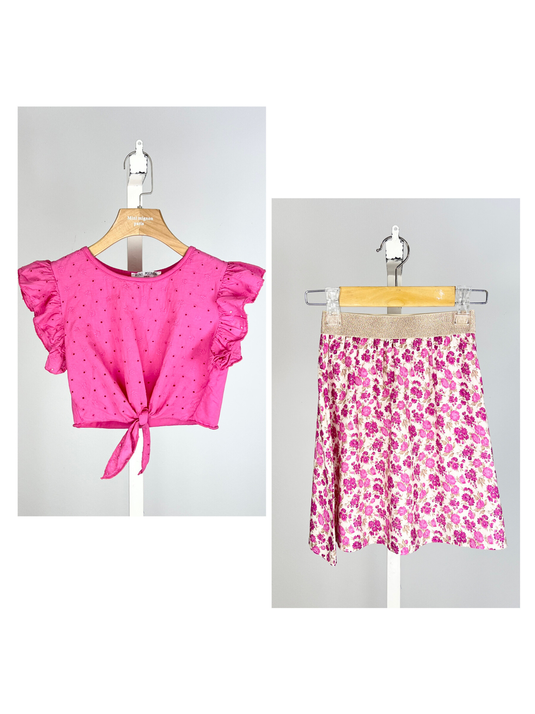 Mayorista Mini Mignon Paris - Set Top de algodón y falda florida para niñas