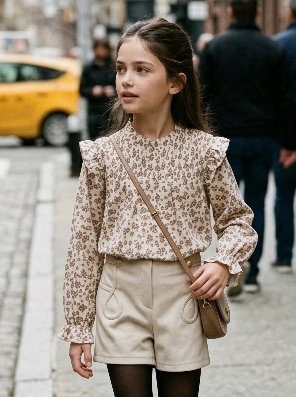 Grossiste Mini Mignon Paris - Ensemble top fleuri et short en suédine pour fille