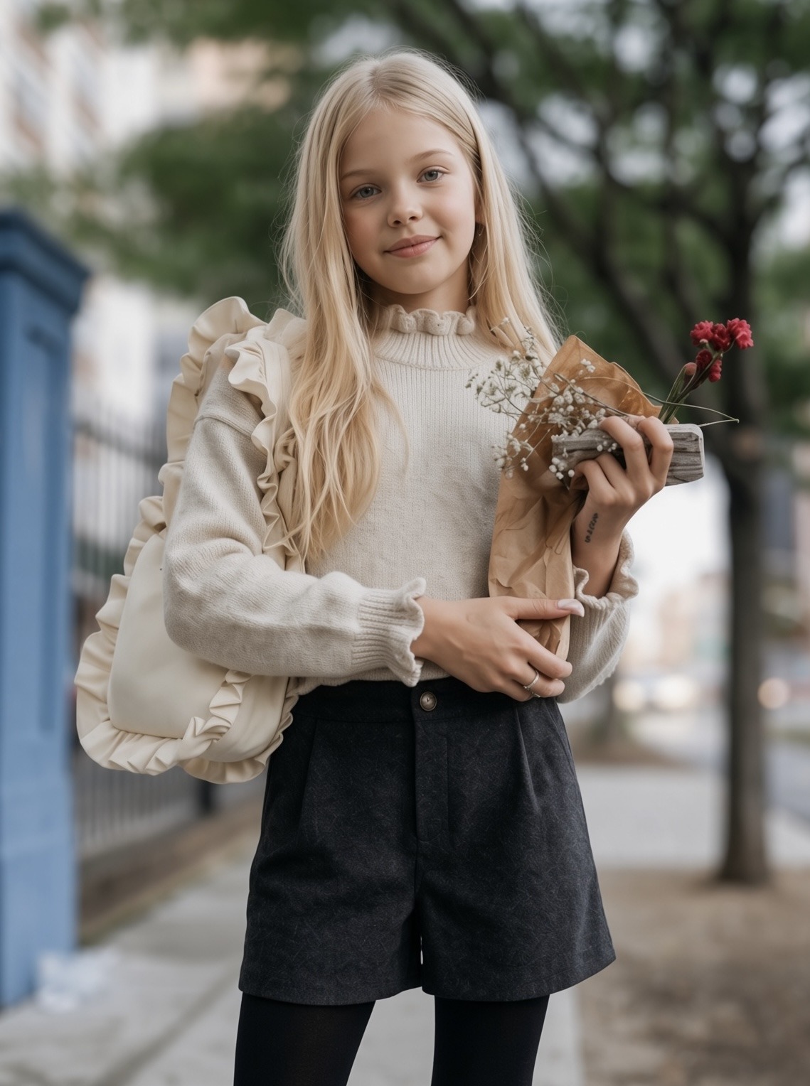 Großhändler Mini Mignon Paris - Rollkragen-Set mit weichen und warmen Shorts für Mädchen