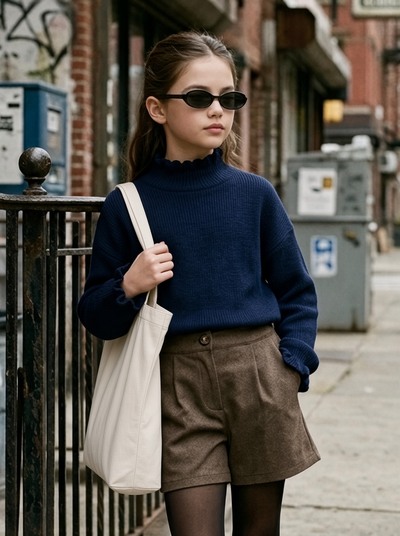 Mayorista Mini Mignon Paris - Conjunto de cuello alto con pantalones cortos suaves y cálidos para niña Mayorista Mini Mignon Paris - Conjunto de cuello alto con pantalones cortos suaves y cálidos para niña