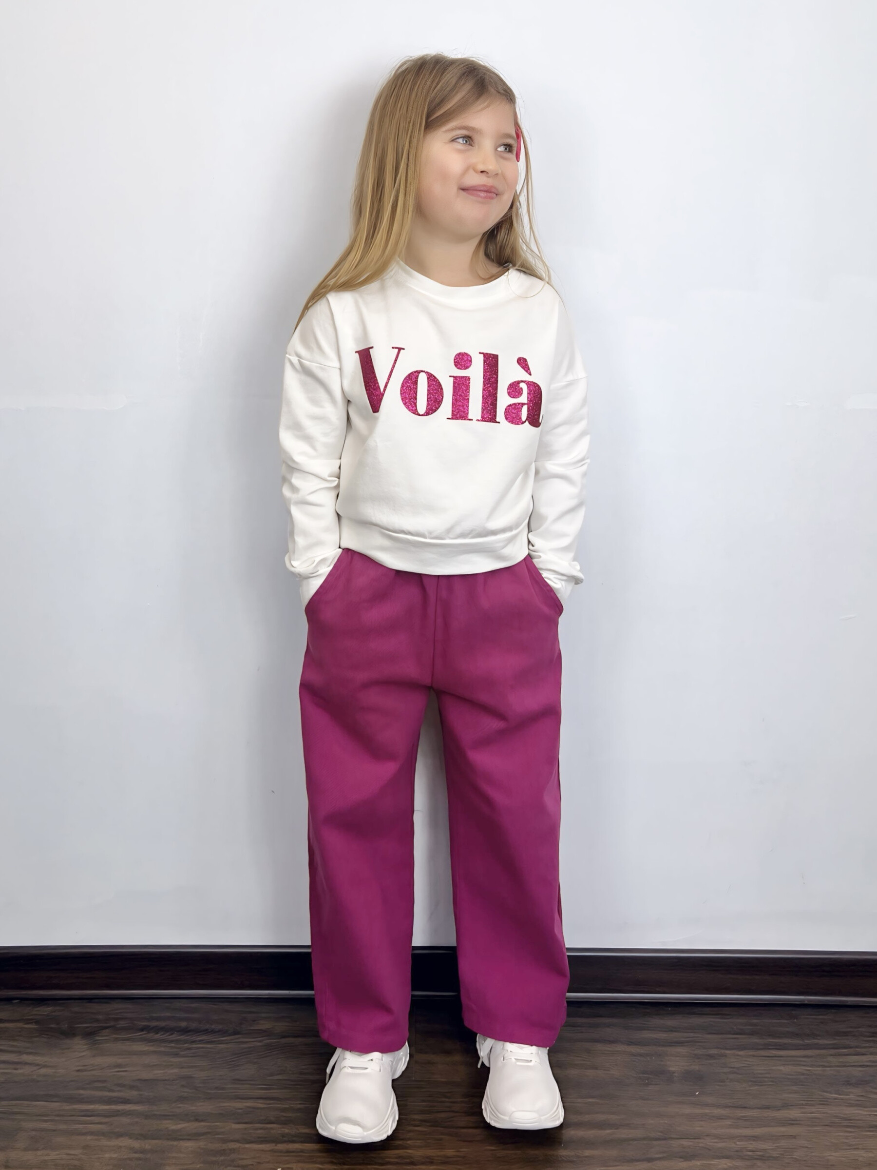 Grossista Mini Mignon Paris - Completo felpa glitterata e pantaloni in cotone per bambina