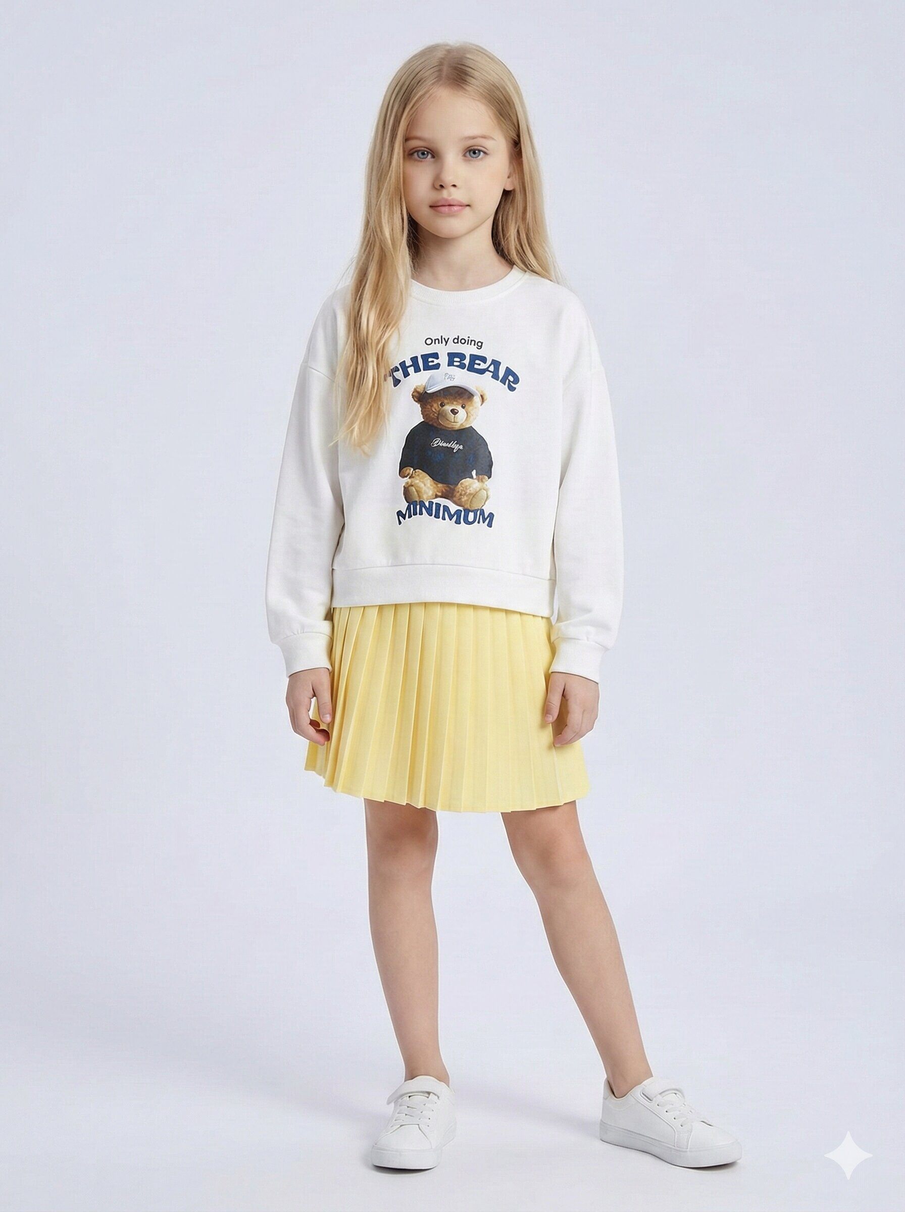 Grossiste Mini Mignon Paris - Ensemble sweat en coton et jupe plissée pour fille