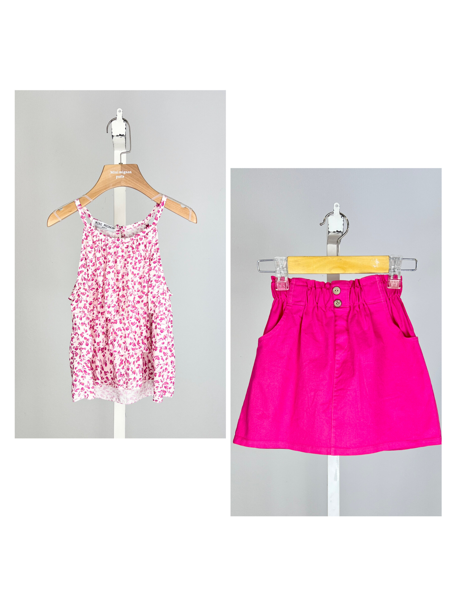 Grossiste Mini Mignon Paris - Ensemble top fleuri liberty et jupe en coton pour fille