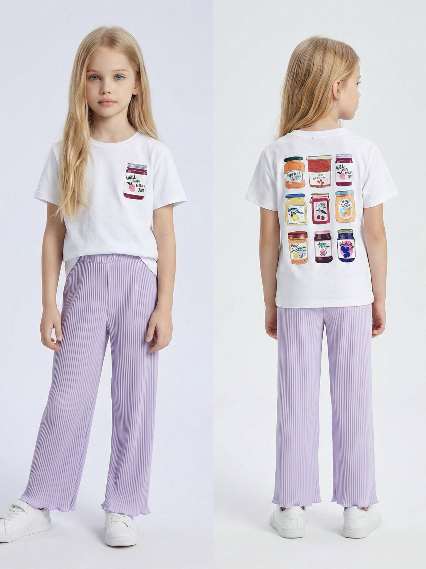 Mayorista Mini Mignon Paris - Conjunto de camiseta de algodón y pantalón plisado para niña