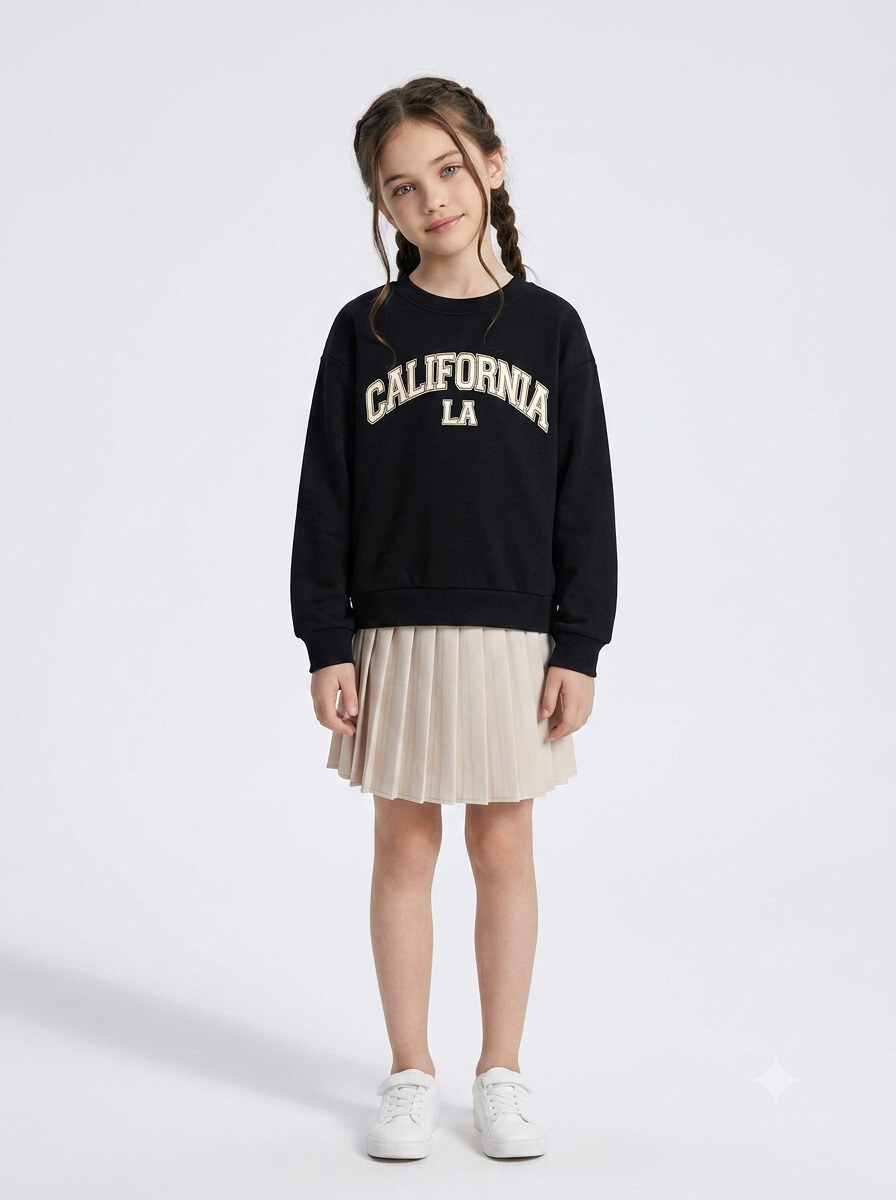 Grossiste Mini Mignon Paris - Ensemble varsity chic avec sweat en coton et jupe plissée pour fille