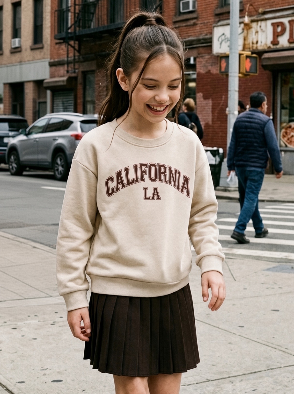 Grossiste Mini Mignon Paris - Ensemble varsity chic avec sweat en coton et jupe plissée pour fille