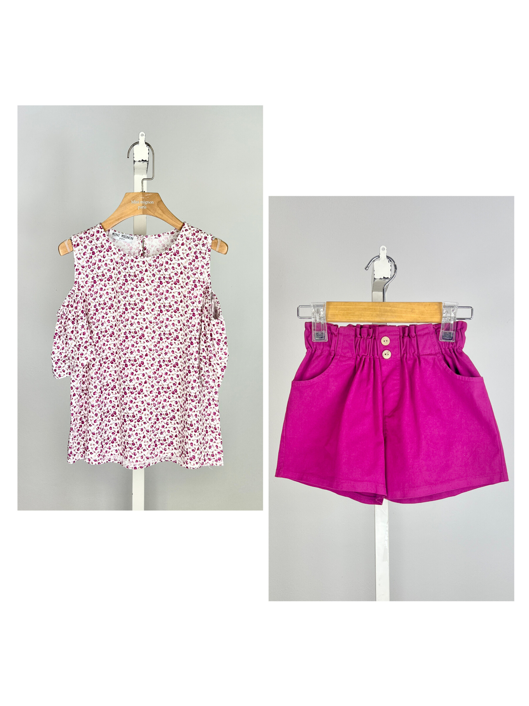 Wholesaler Mini Mignon Paris - Top Flower Top and Cotton Short for girls