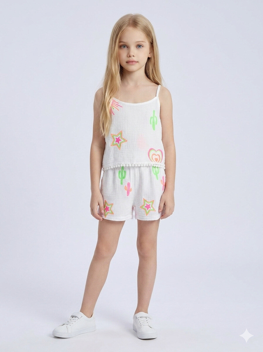 Großhändler Mini Mignon Paris - Bedrucktes Baumwoll-Gaze-Set für Mädchen