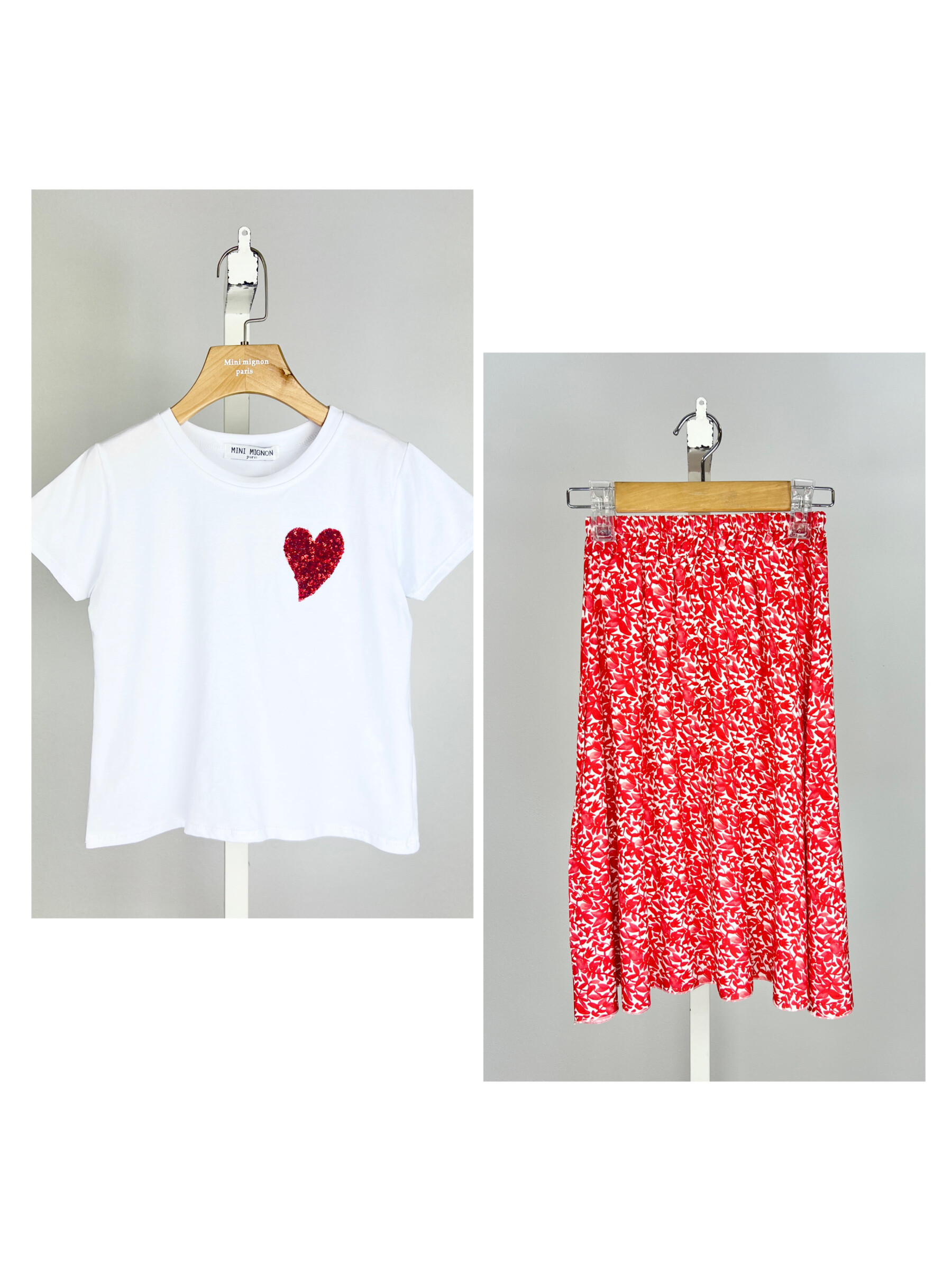 Wholesaler Mini Mignon Paris - Cotton t-shirt and flowery skirt for girls
