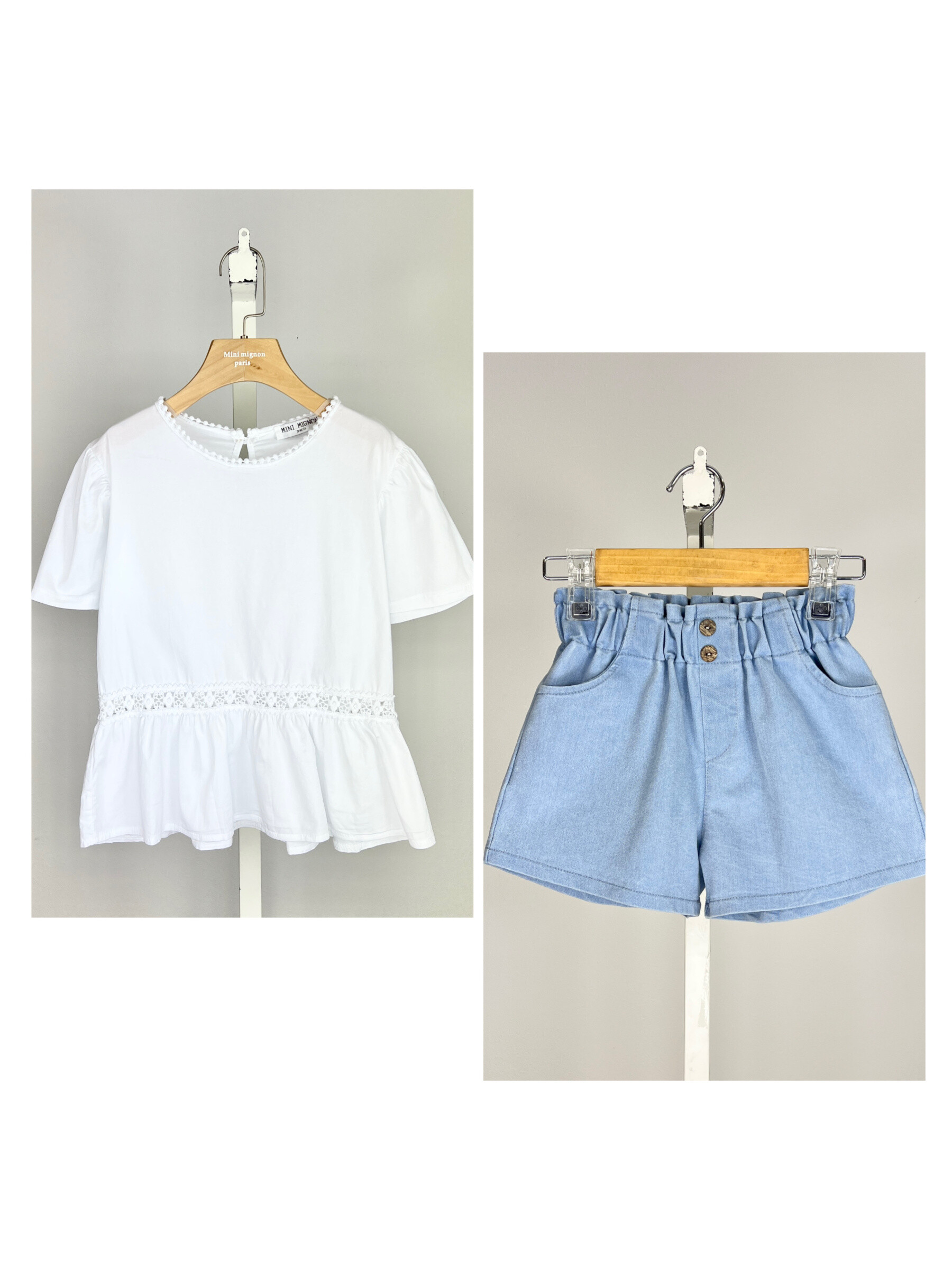 Wholesaler Mini Mignon Paris - Cotton top in cotton and denim shorts for girls