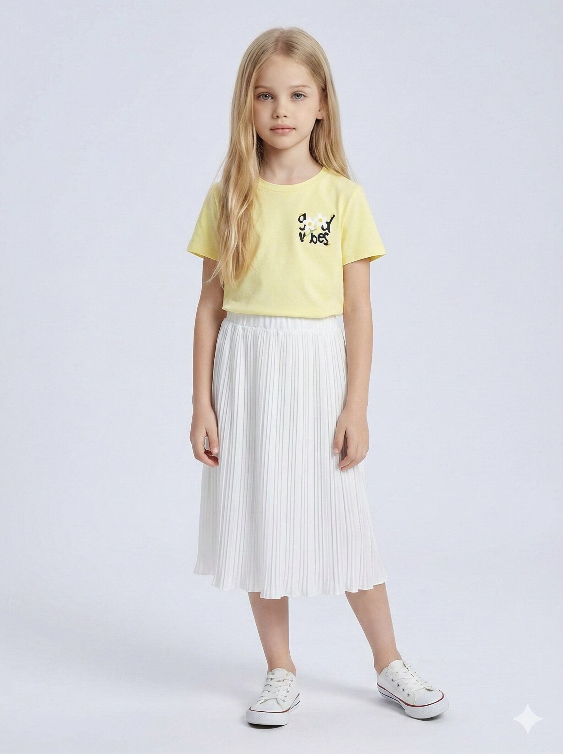 Großhändler Mini Mignon Paris - Mädchen-Set aus bedrucktem Baumwoll-T-Shirt und plissiertem Rock