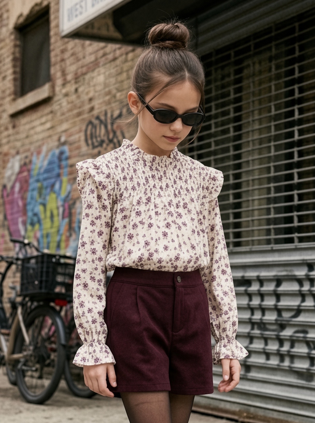 Grossiste Mini Mignon Paris - Ensemble top fleuri et short épais pour fille