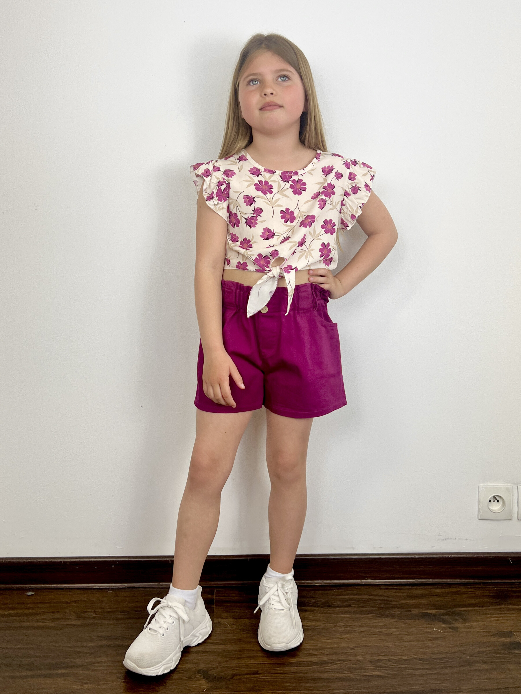 Großhändler Mini Mignon Paris - Top Blumenoberteil und Baumwolle kurz für Mädchen