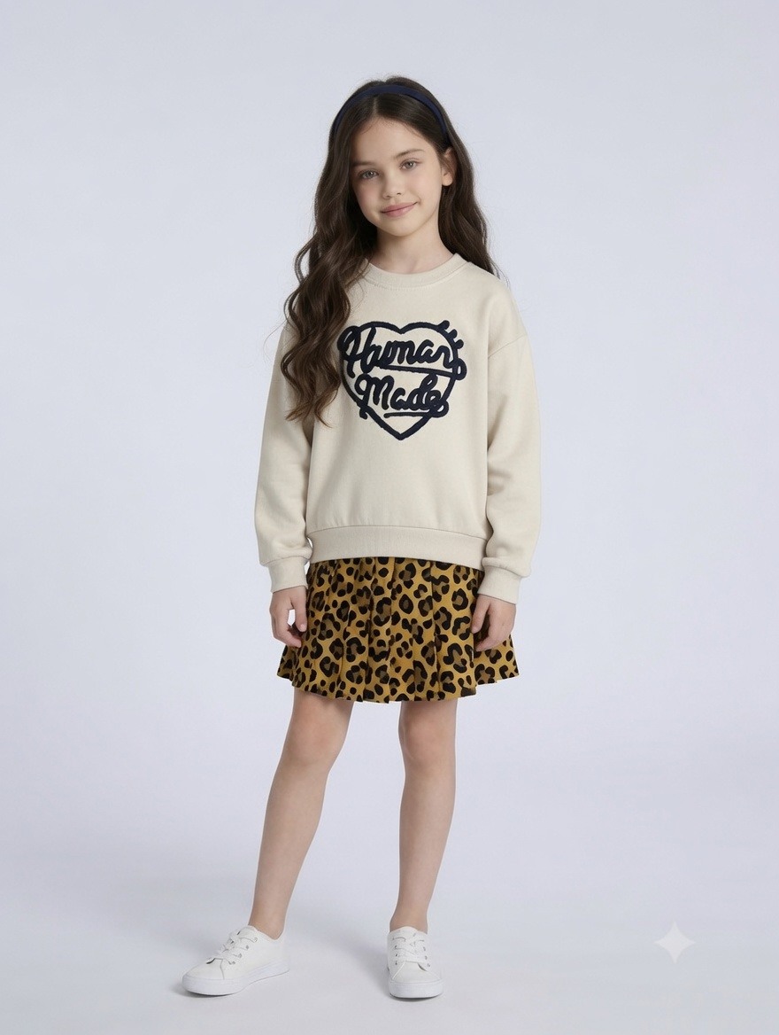 Wholesaler Mini Mignon Paris - Casual chic set with cotton sweatshirt and leopard skirt for girls