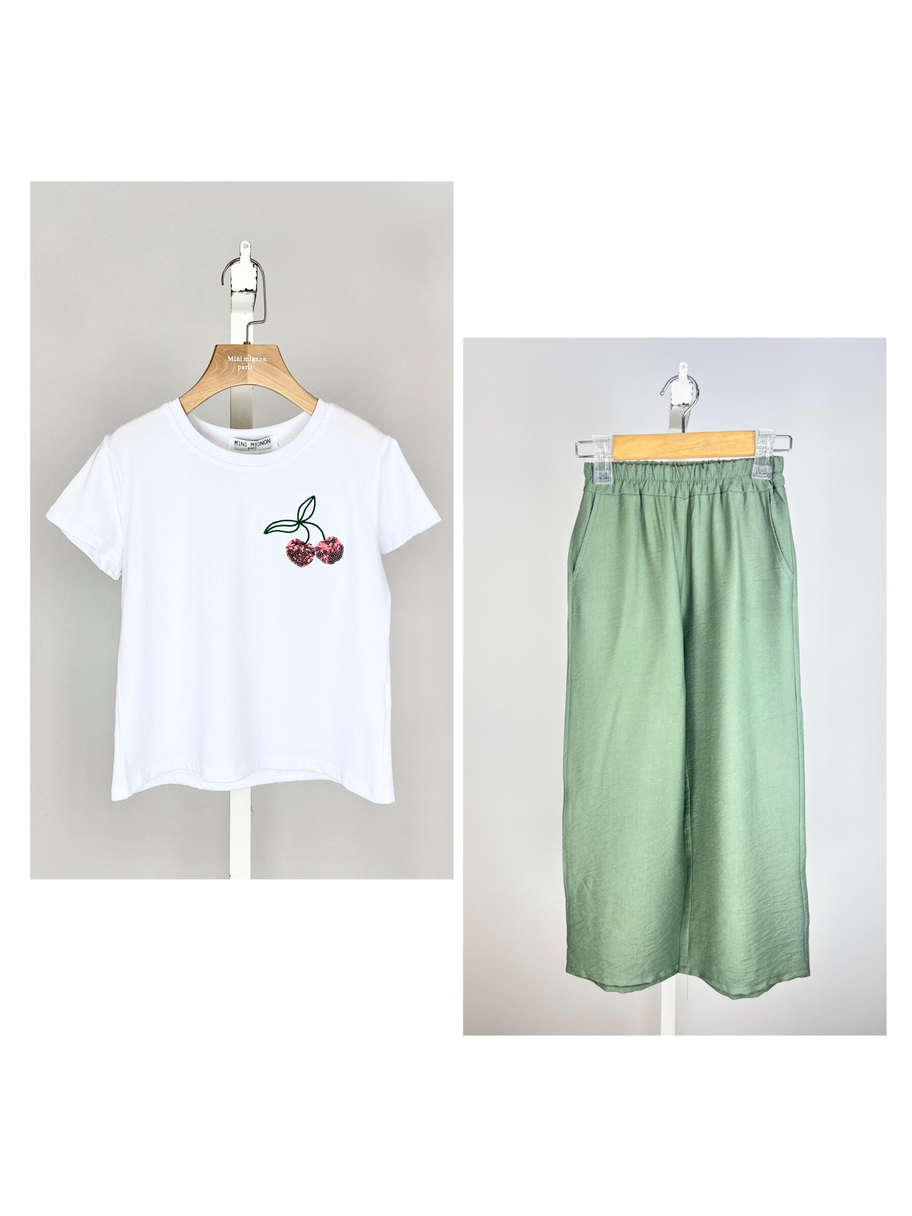 Mayorista Mini Mignon Paris - Conjunto de camiseta de lentejuelas y pantalones anchos para niñas
