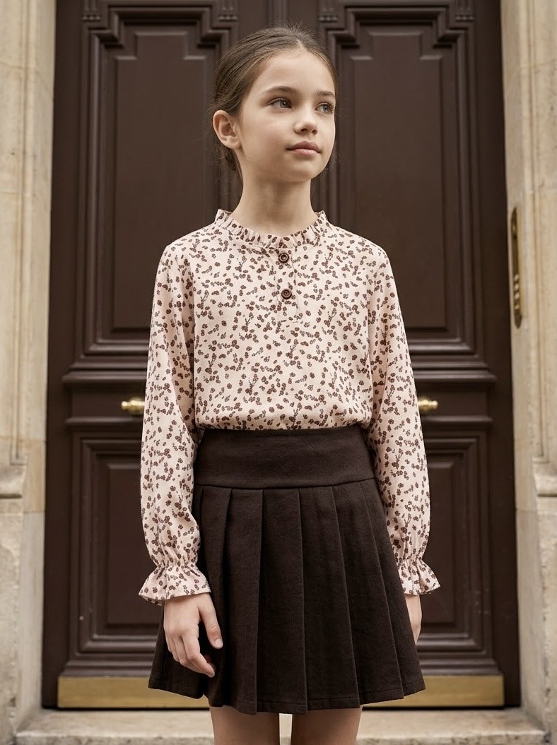 Mayorista Mini Mignon Paris - Conjunto de blusa floral y falda gruesa para niña