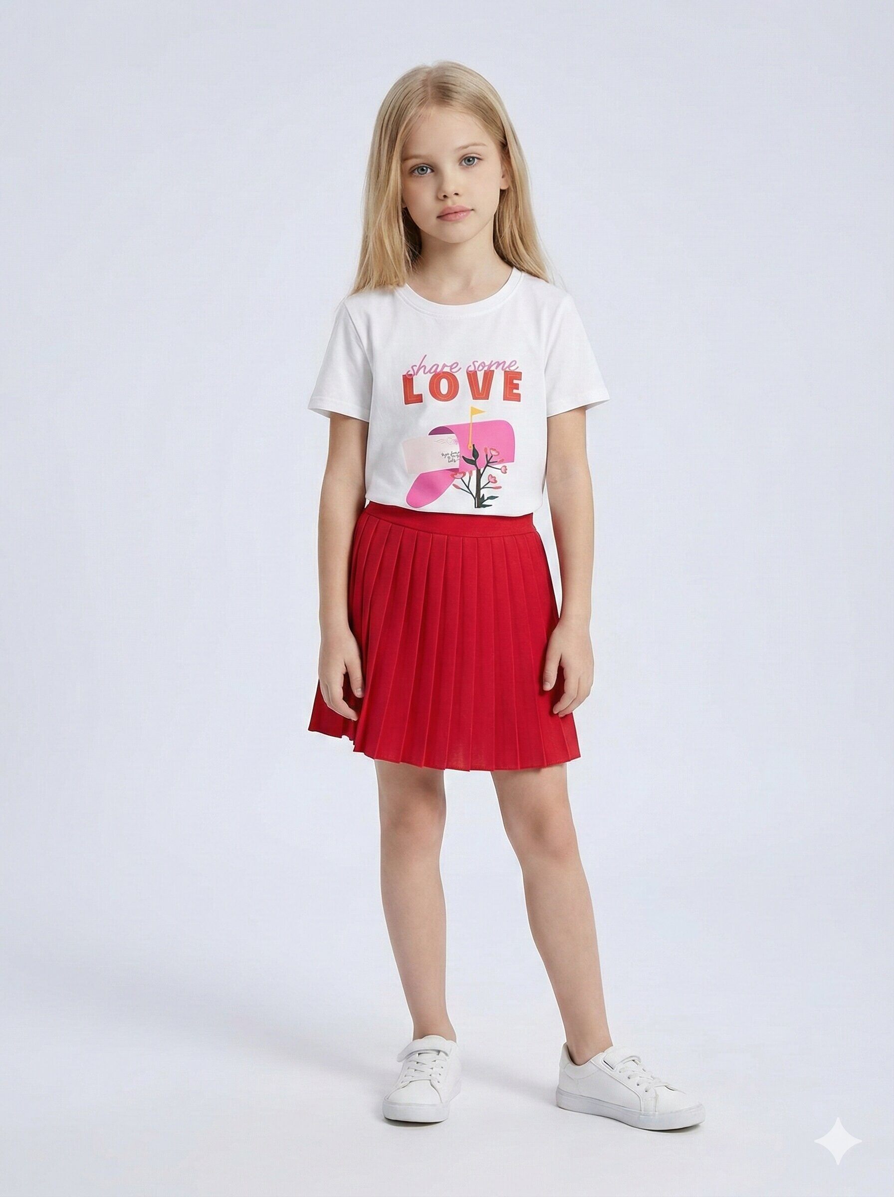 Großhändler Mini Mignon Paris - Bedrucktes Baumwoll-T-Shirt und plissierter Rock für Mädchen