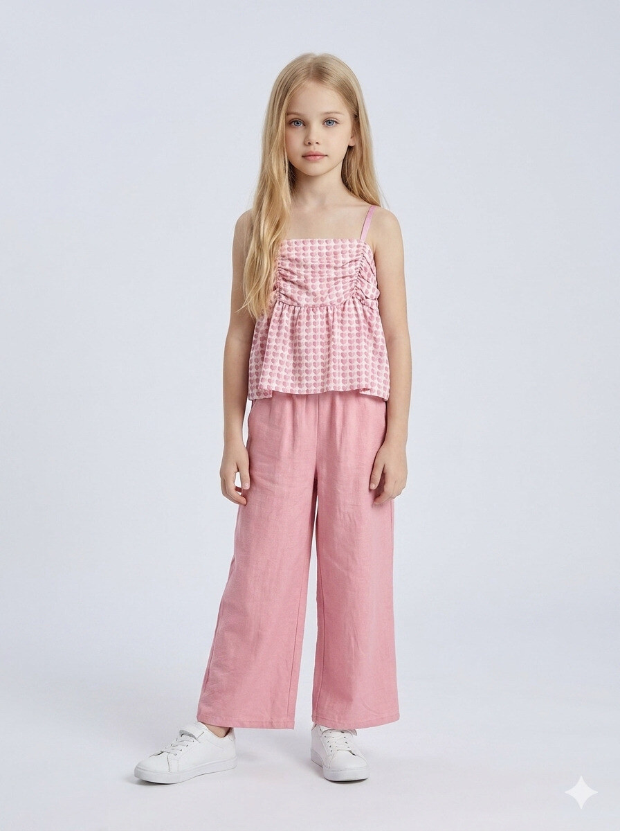 Großhändler Mini Mignon Paris - Mädchen-Set mit Trägertop und Hose in Leinenoptik