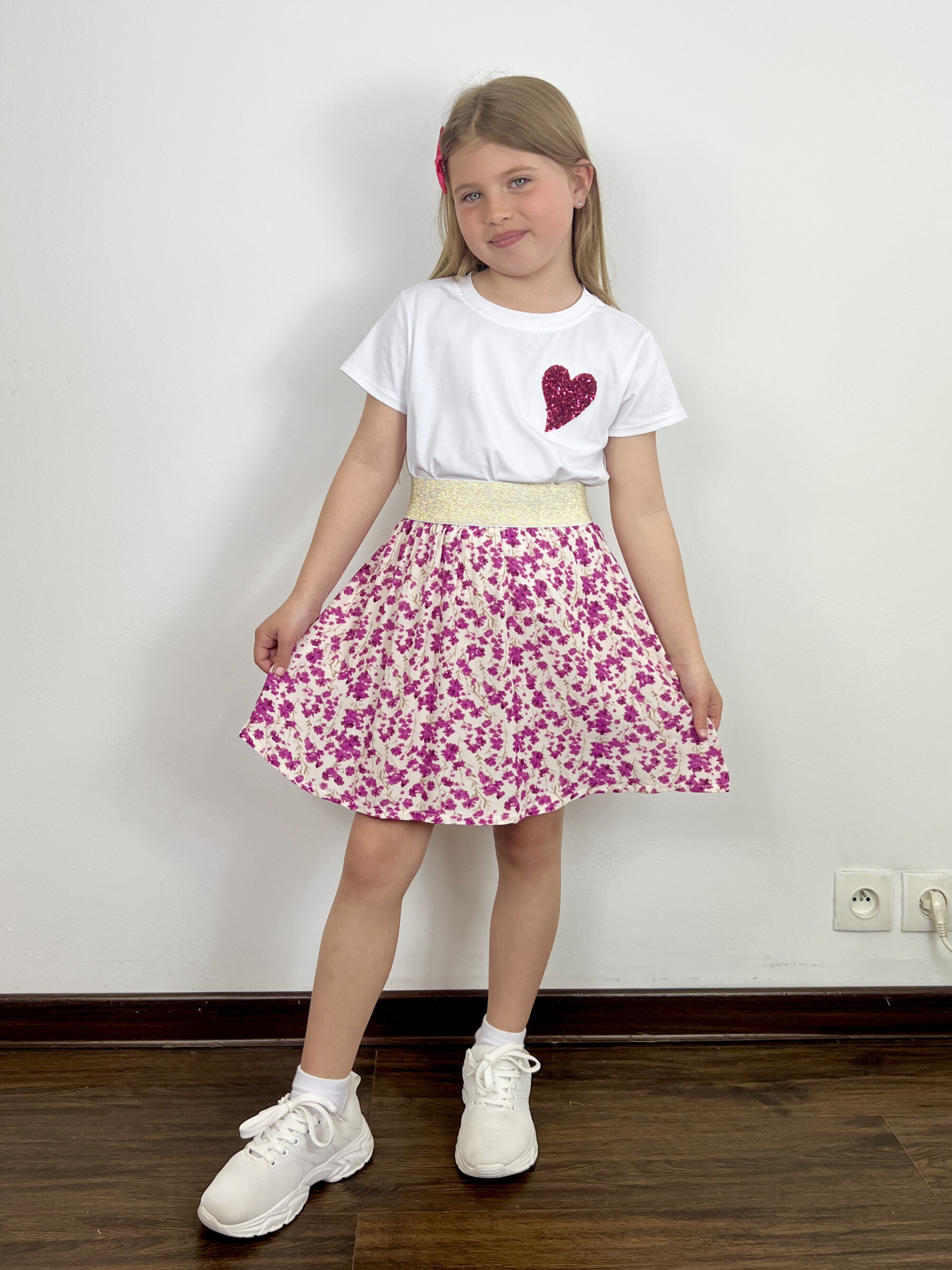 Mayorista Mini Mignon Paris - Conjunto de camiseta de algodón y falda floral para niña
