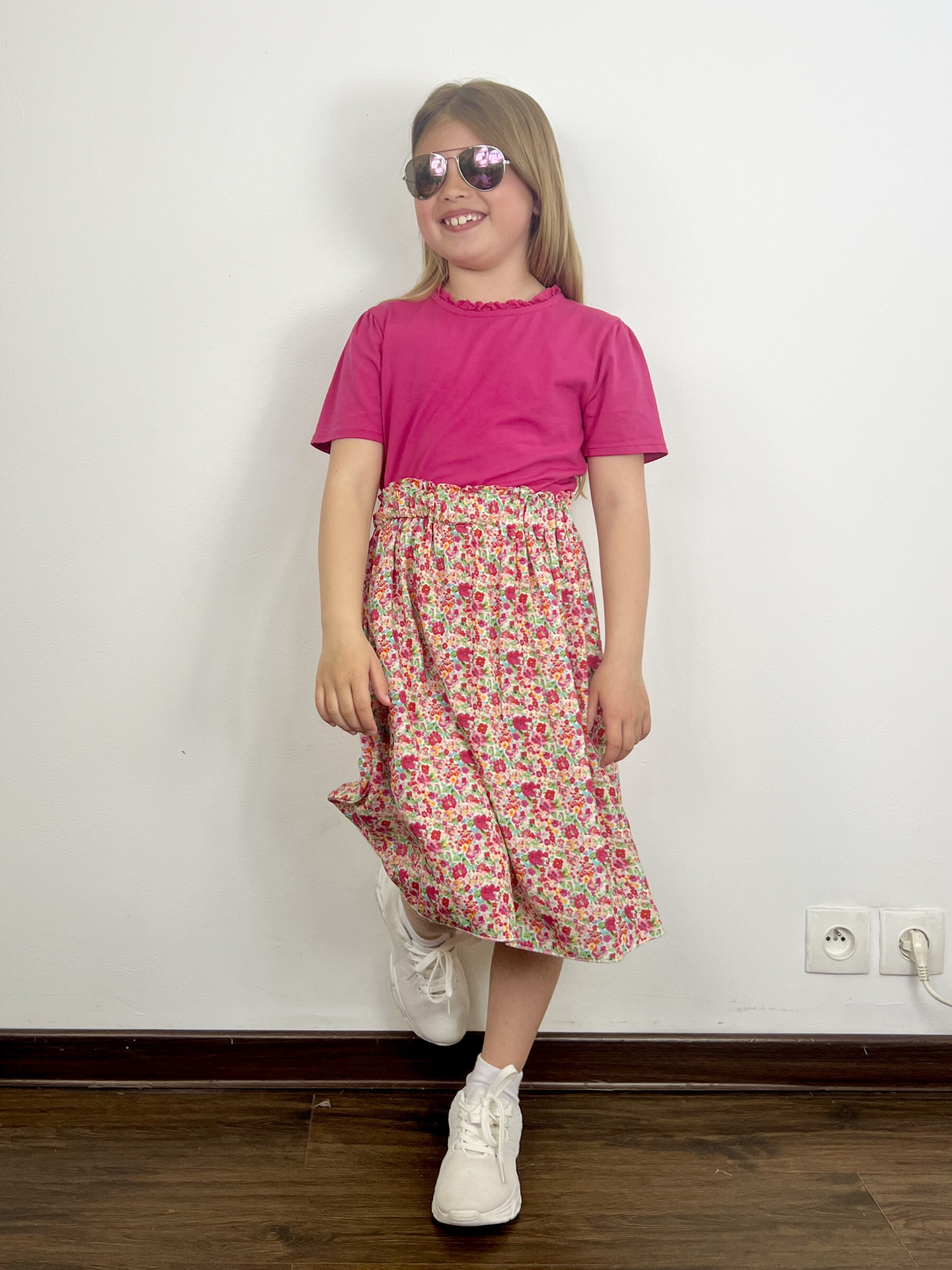 Großhändler Mini Mignon Paris - Baumwoll-T-Shirt und blühender Rock für Mädchen