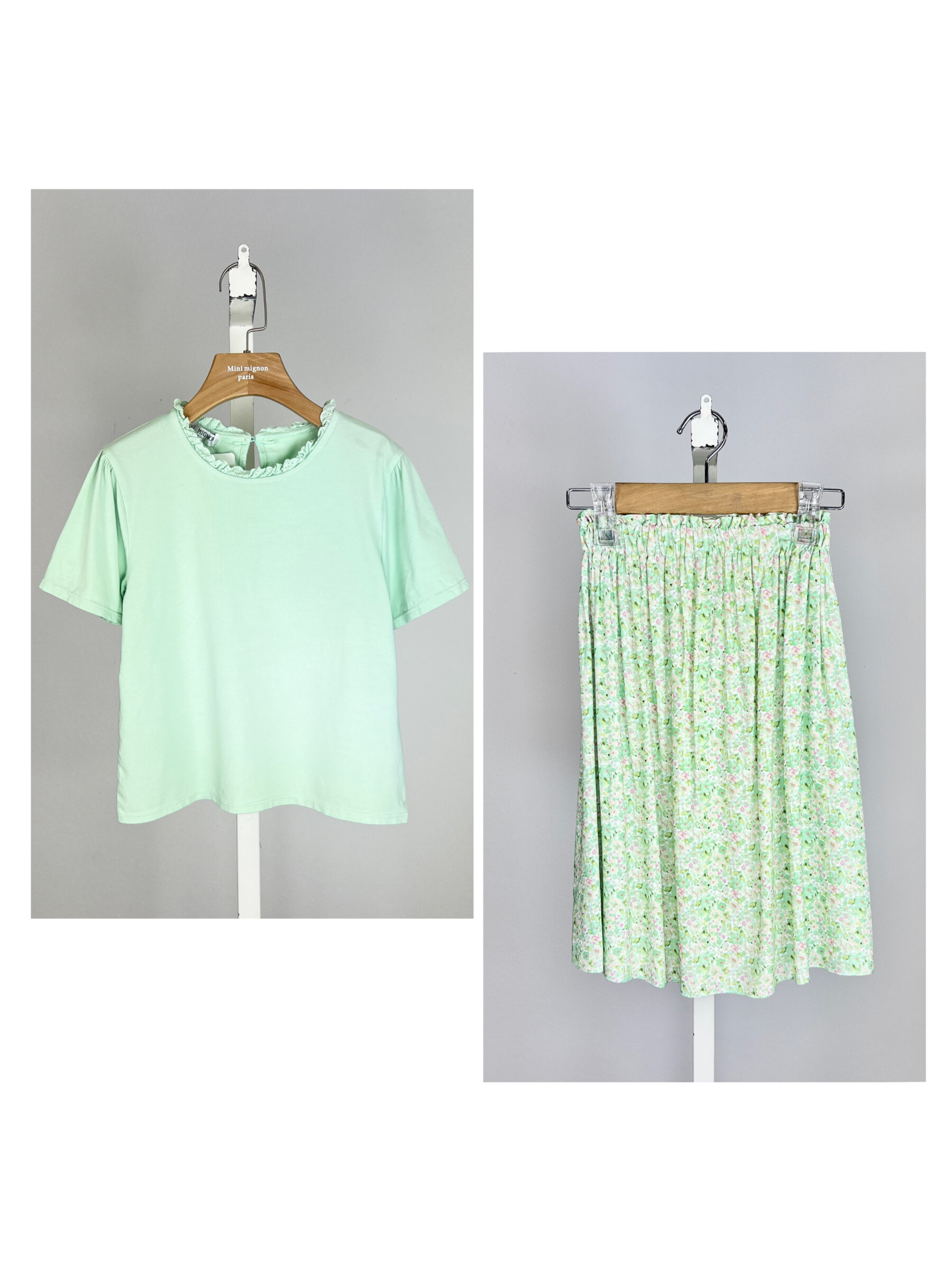 Großhändler Mini Mignon Paris - Baumwoll-T-Shirt und blühender Rock für Mädchen