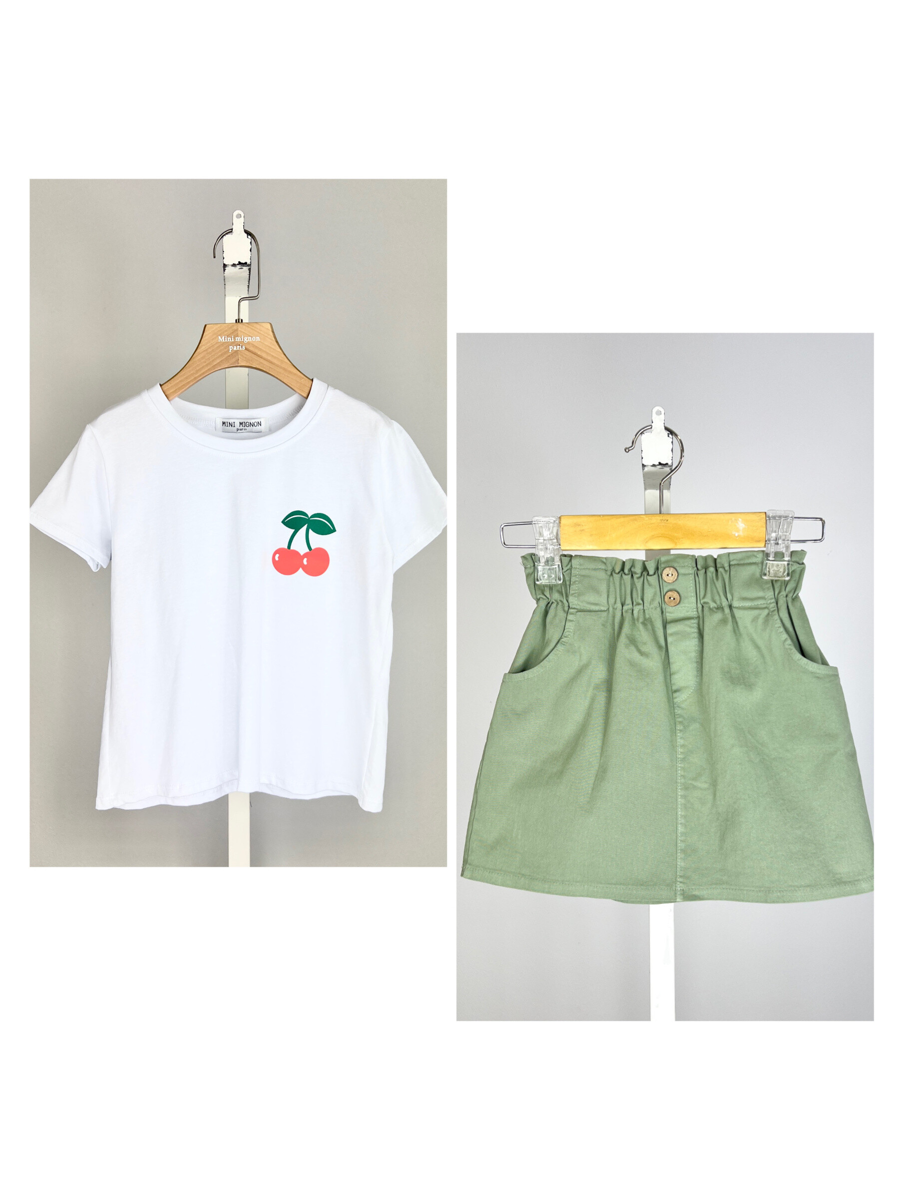 Grossiste Mini Mignon Paris - Ensemble t-shirt et jupe en coton pour fille