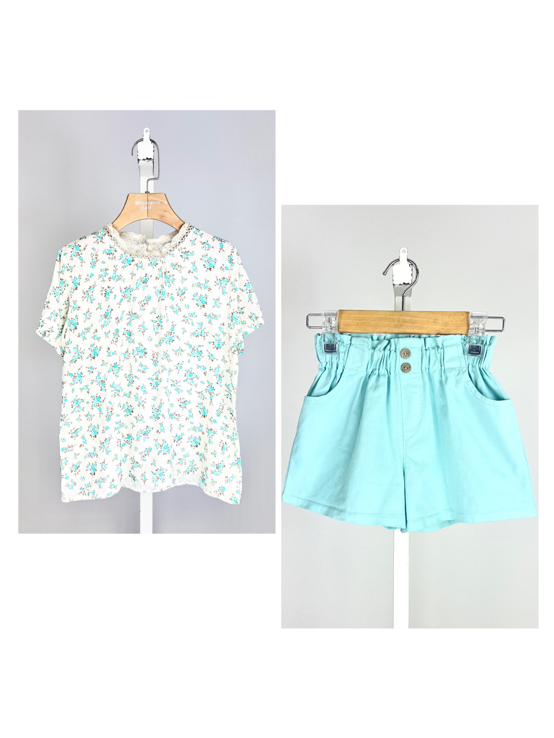 Wholesaler Mini Mignon Paris - Top Flower Top and Cotton Short for girls