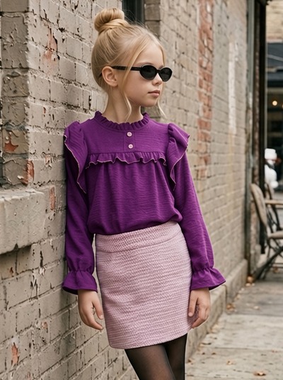 Mayorista Mini Mignon Paris - Conjunto de top con ribete metálico y falda de línea A para niña Mayorista Mini Mignon Paris - Conjunto de top con ribete metálico y falda de línea A para niña