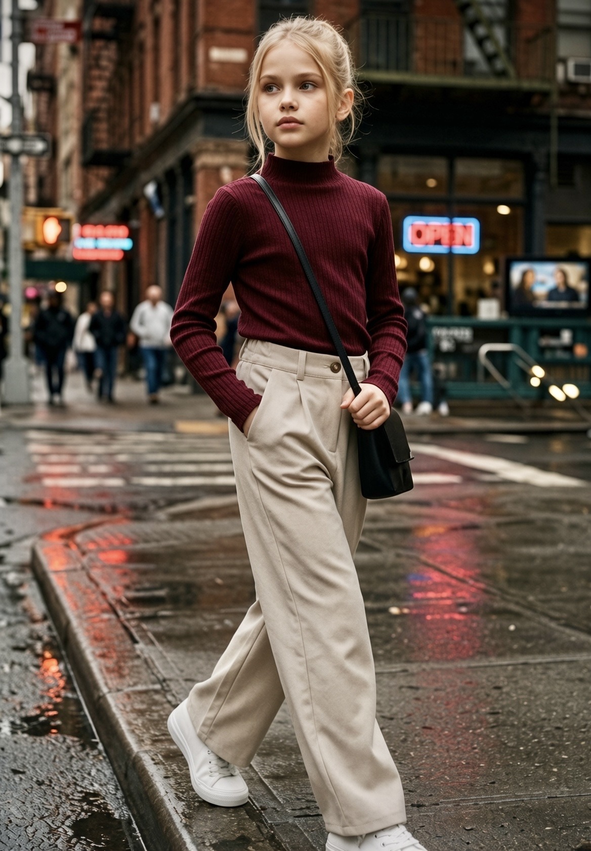 Grossiste Mini Mignon Paris - Ensemble minimal chic avec pantalon large et pull doux pour fille