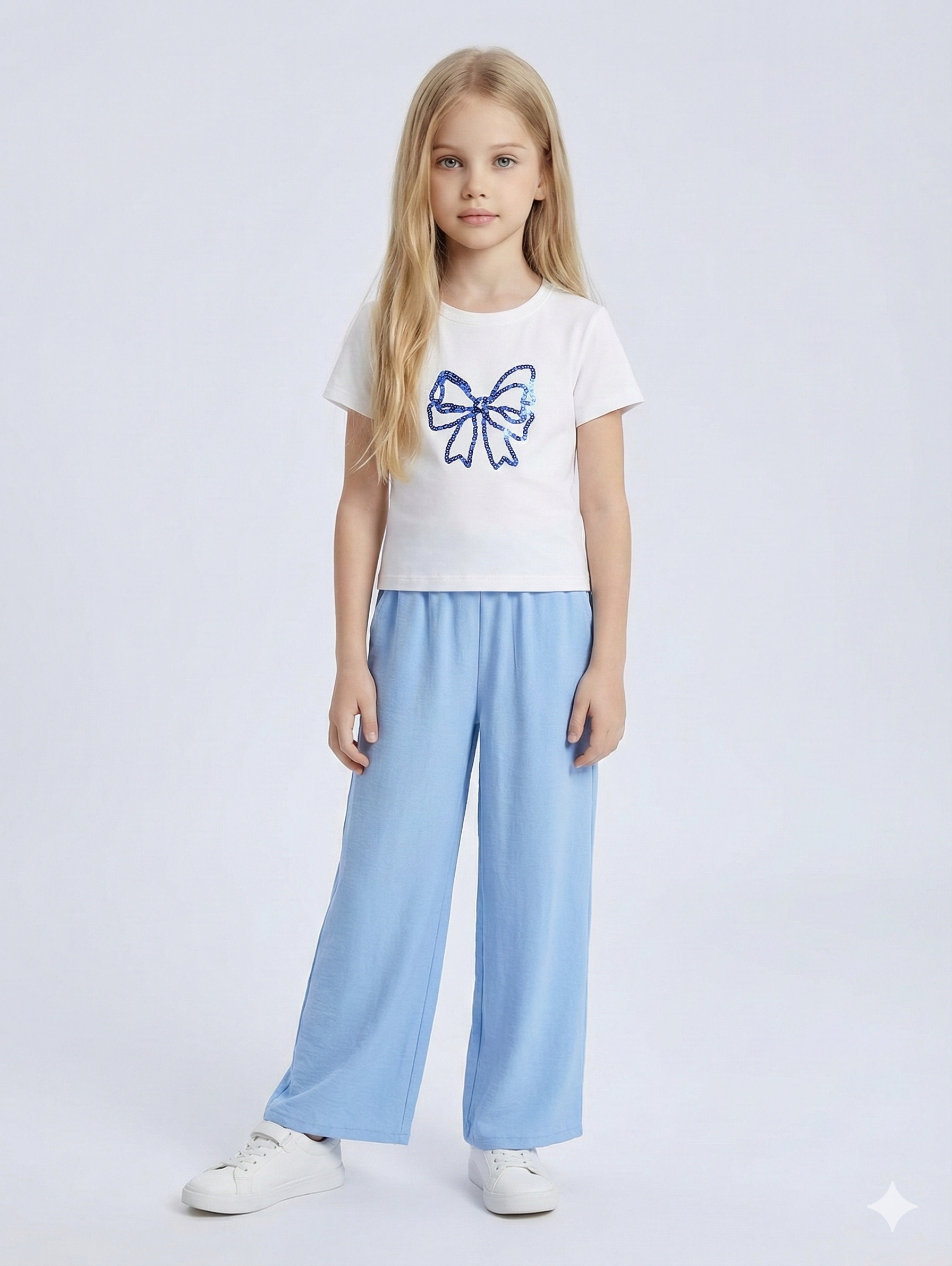 Großhändler Mini Mignon Paris - Mädchen-Set mit Strass-T-Shirt und Hose in Leinenoptik