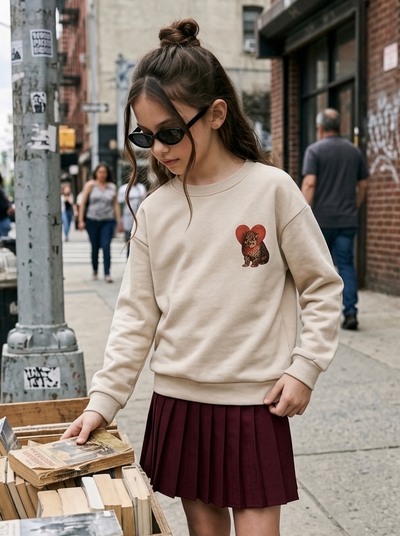 Mayorista Mini Mignon Paris - Conjunto para niña con sudadera de algodón y falda plisada Mayorista Mini Mignon Paris - Conjunto para niña con sudadera de algodón y falda plisada
