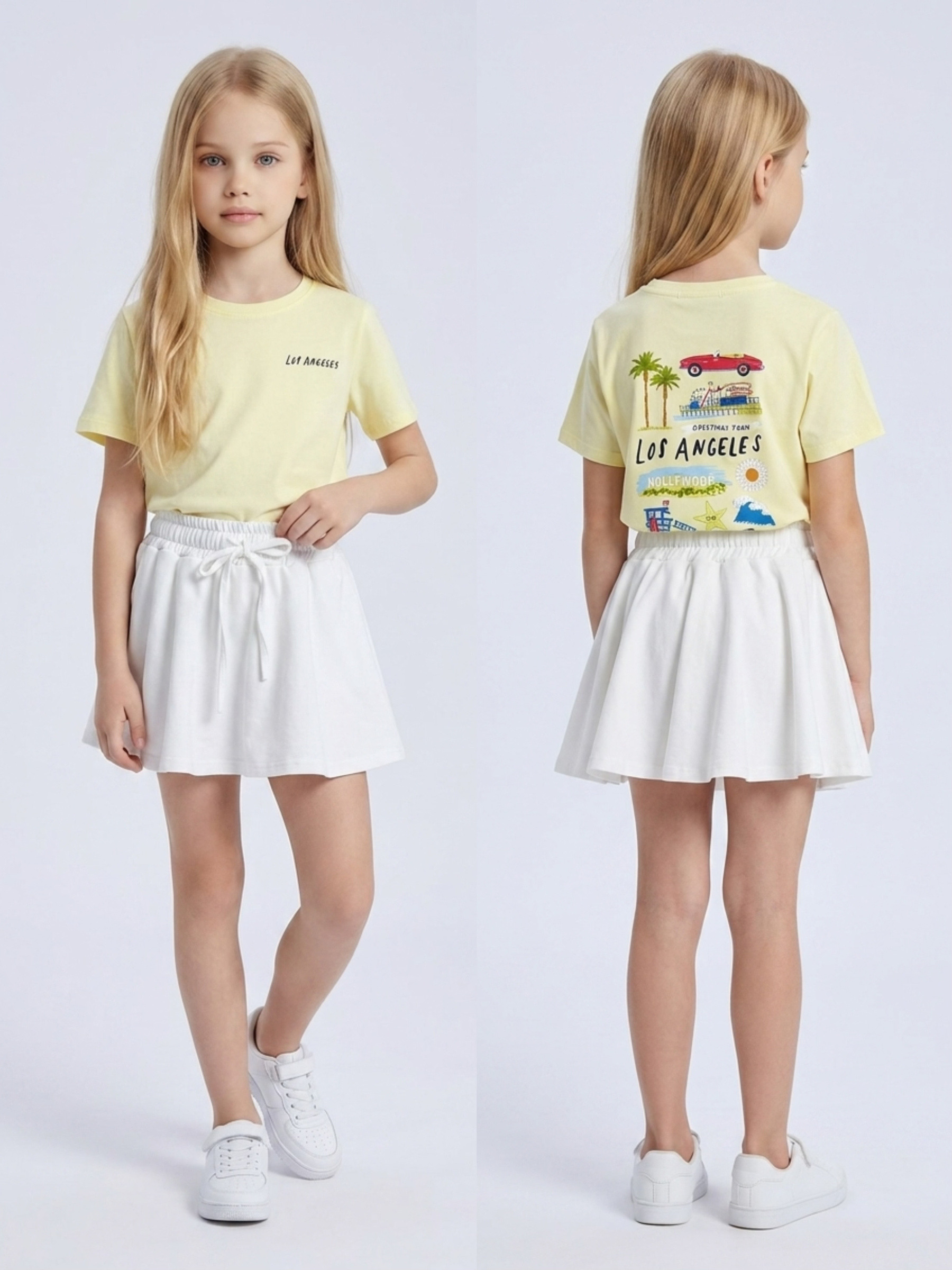 Großhändler Mini Mignon Paris - Mädchen-Set aus bedrucktem Baumwoll-T-Shirt und Shorts