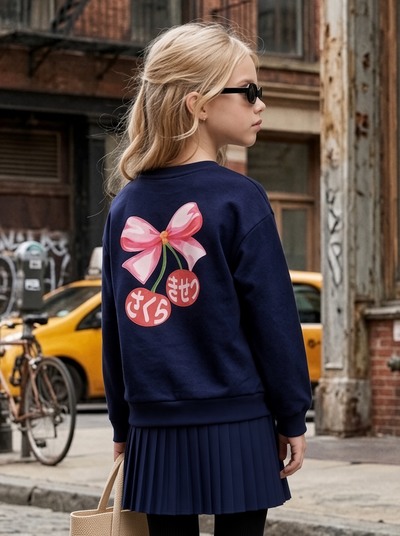 Mayorista Mini Mignon Paris - Conjunto para niña con sudadera de algodón y falda plisada Mayorista Mini Mignon Paris - Conjunto para niña con sudadera de algodón y falda plisada