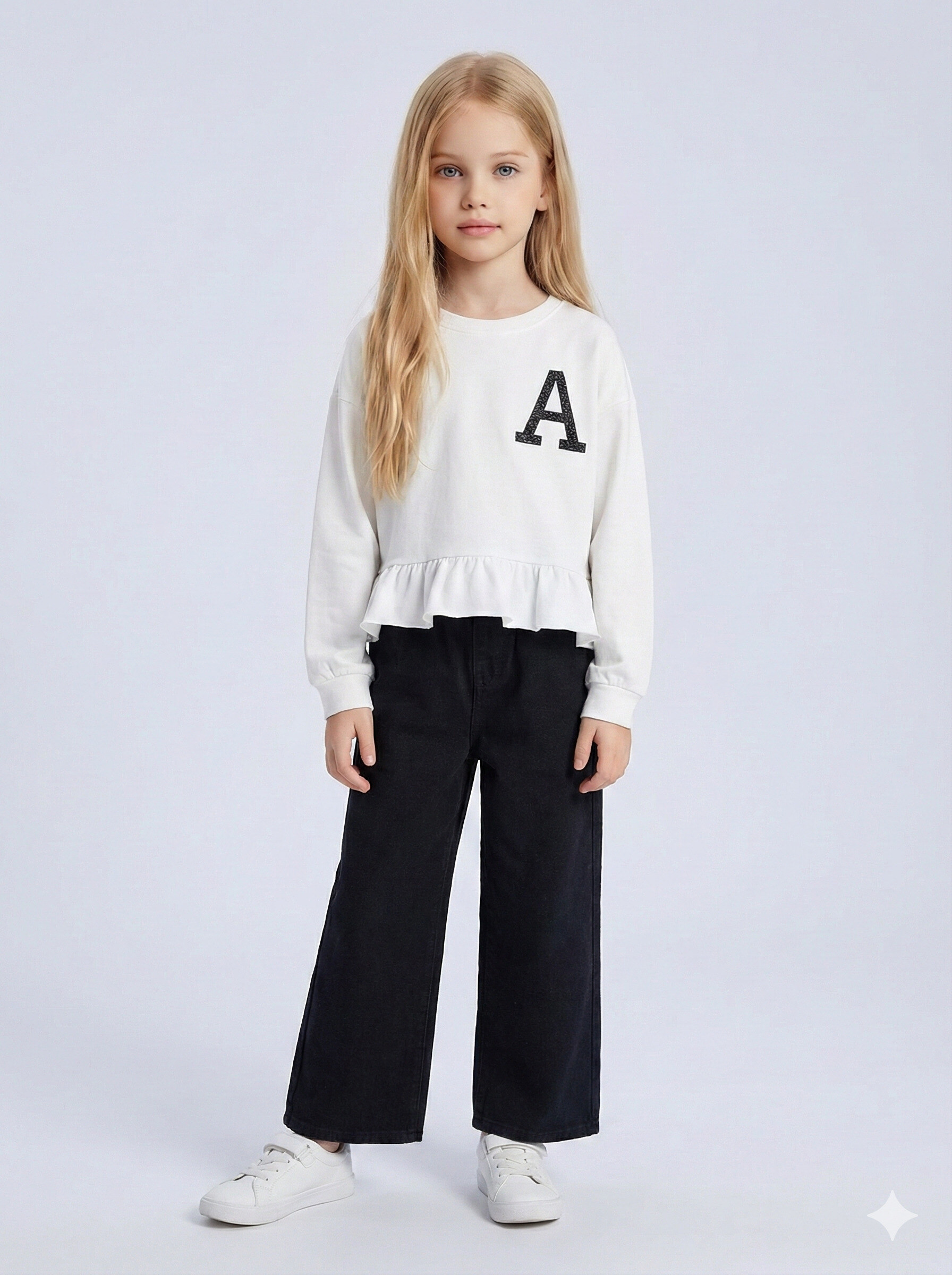 Grossiste Mini Mignon Paris - Ensemble sweat à logo pailleté et pantalon large pour fille