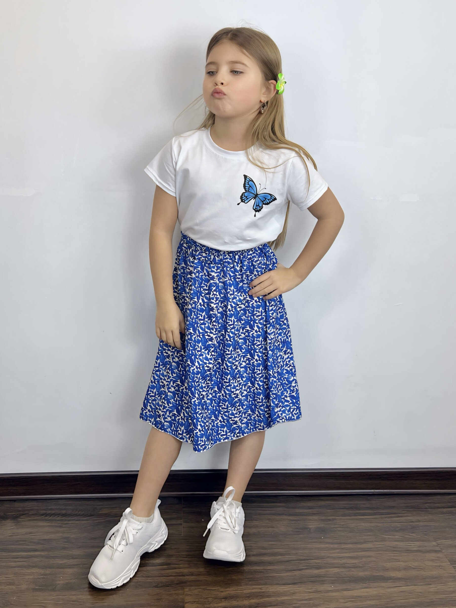 Grossista Mini Mignon Paris - T-shirt di cotone e gonna fiorita per ragazze