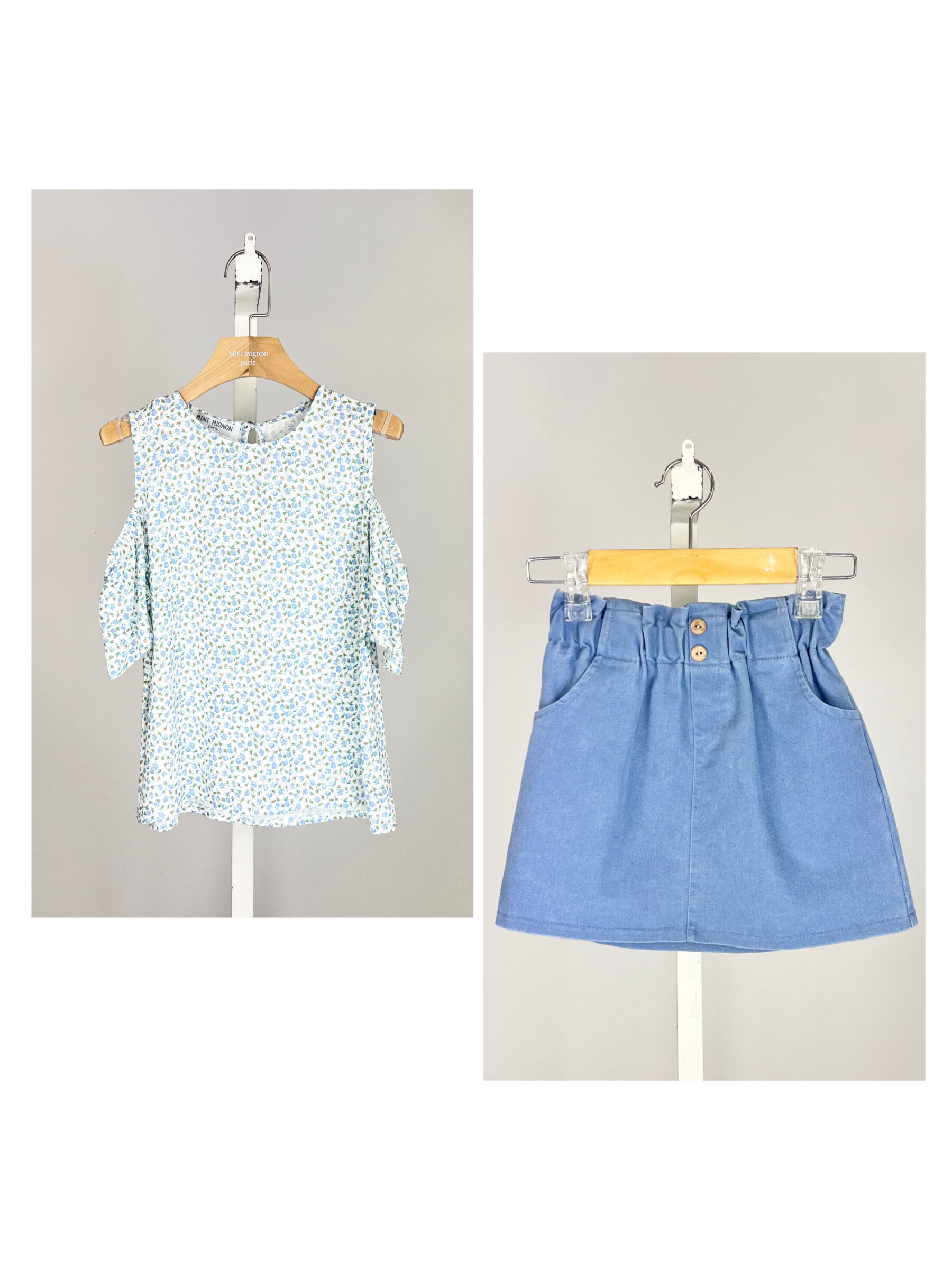 Wholesaler Mini Mignon Paris - Top set with skirt or denim shorts for girls