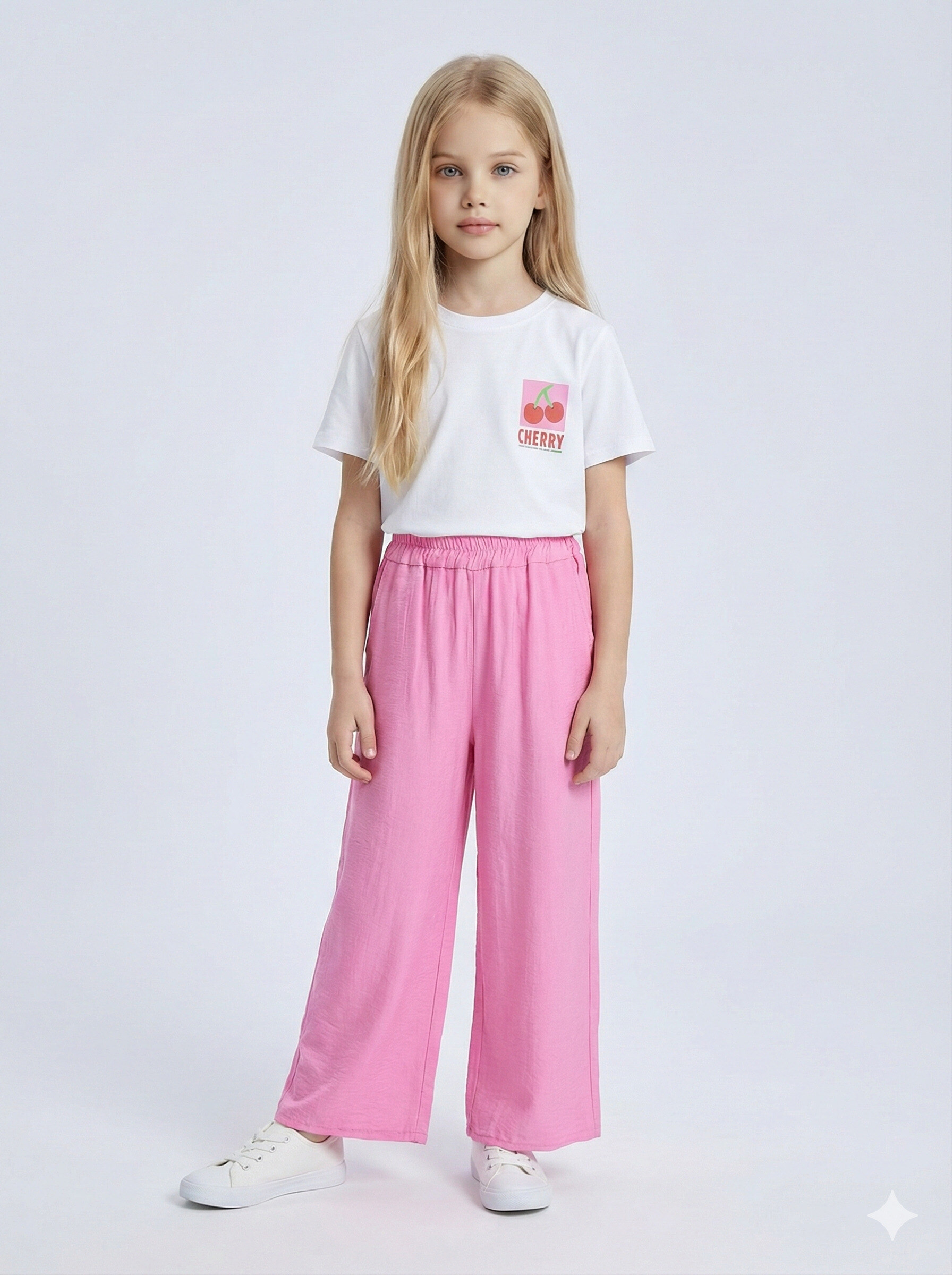 Großhändler Mini Mignon Paris - Baumwoll-T-Shirt und Hose in Leinenoptik für Mädchen