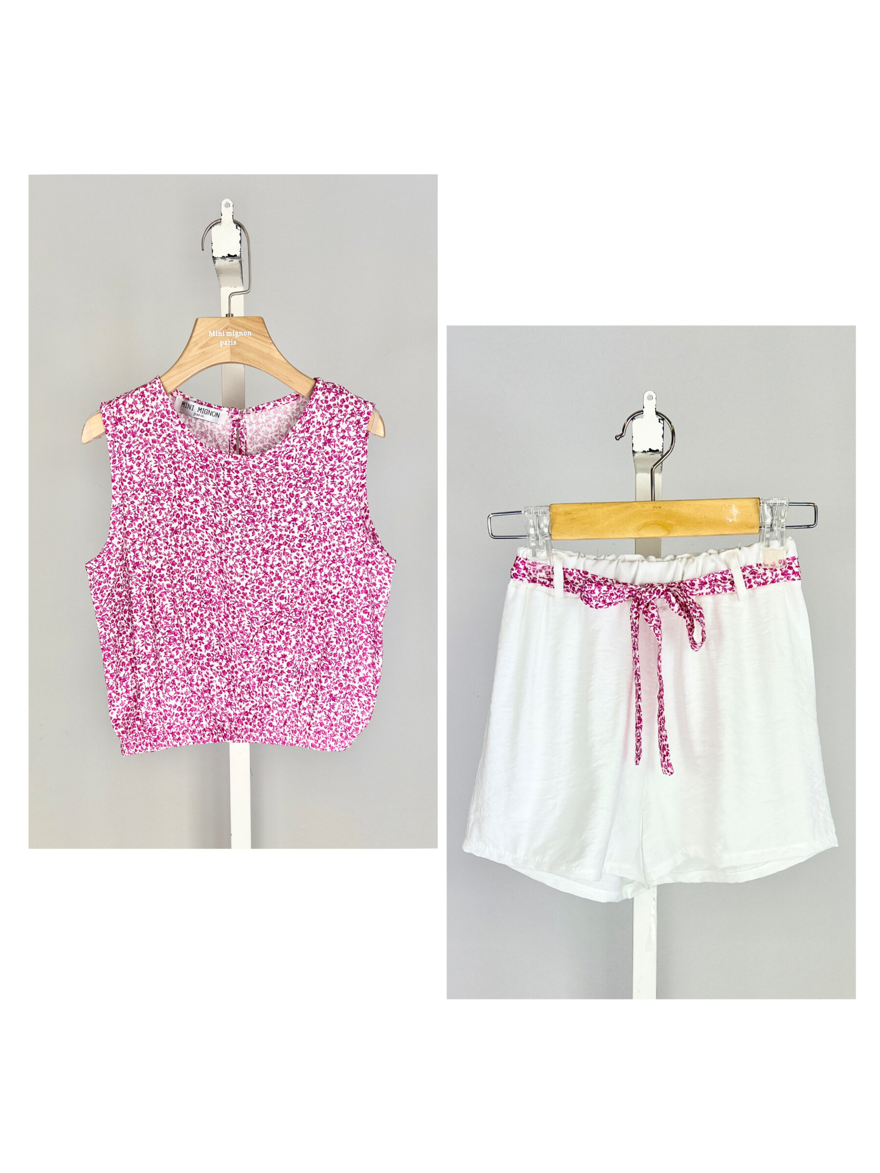 Grossiste Mini Mignon Paris - Ensemble top fleuri liberty et short à ceinture pour fille