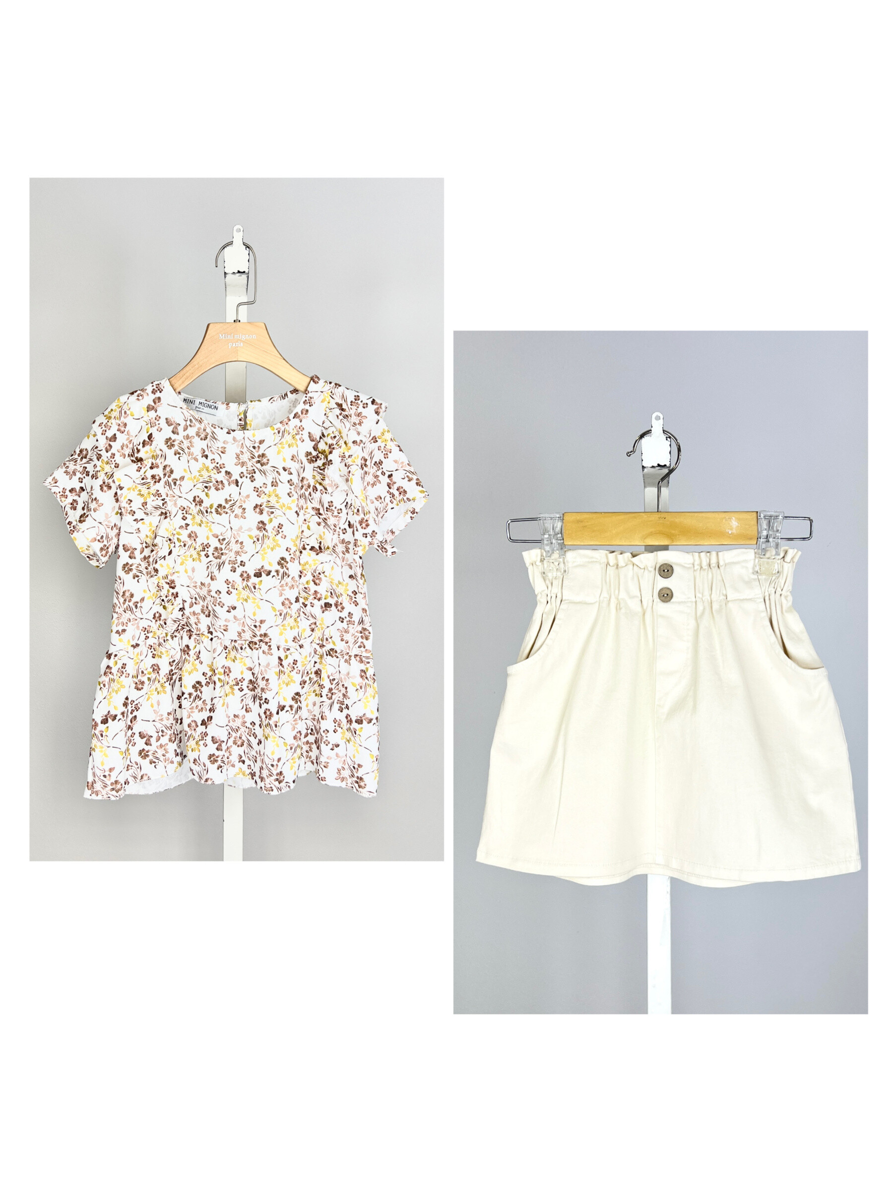 Wholesaler Mini Mignon Paris - Flower top set and cotton skirt for girls
