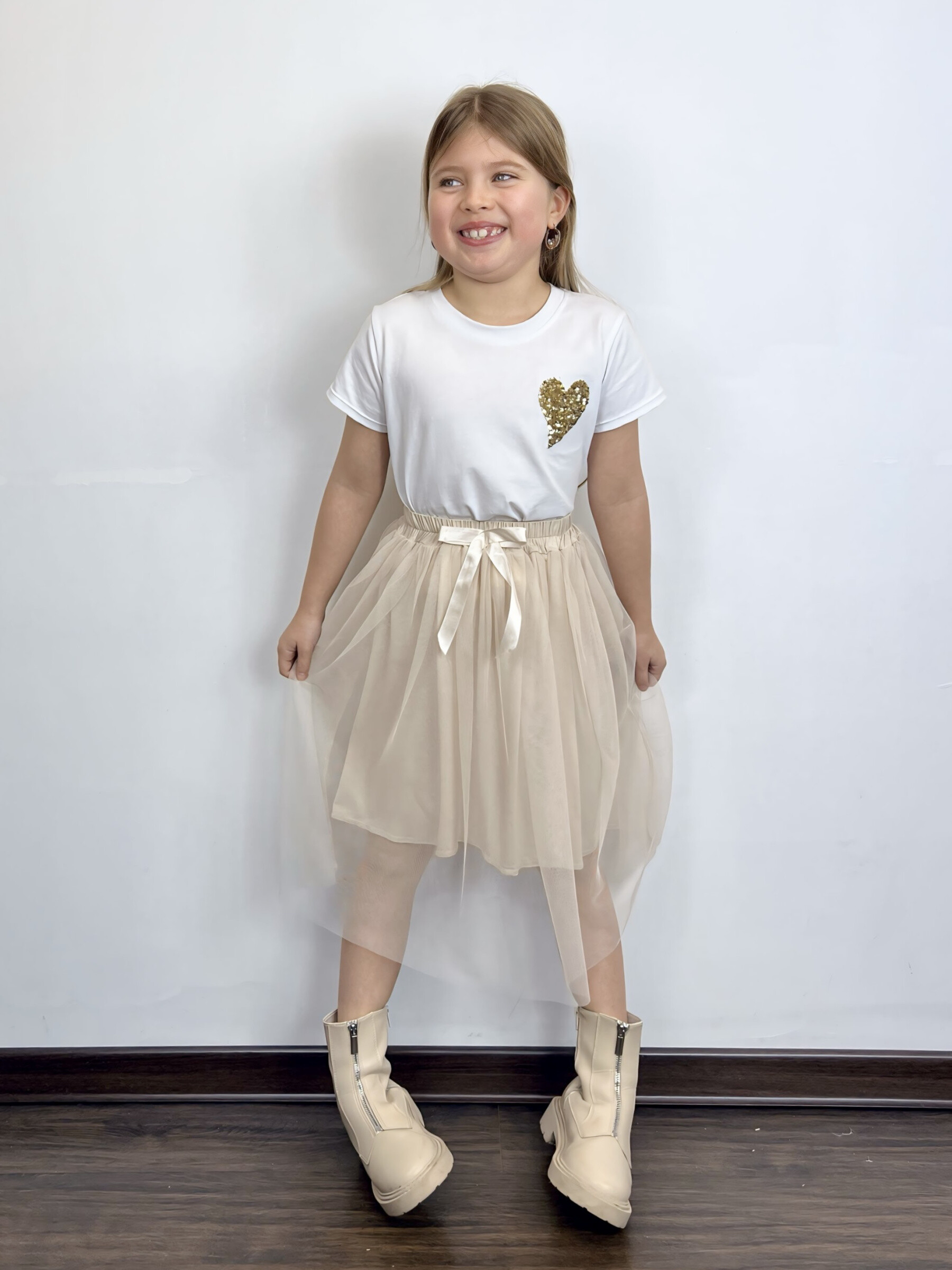 Wholesaler Mini Mignon Paris - SEQUIN cotton t-shirt and tulle skirt for girls