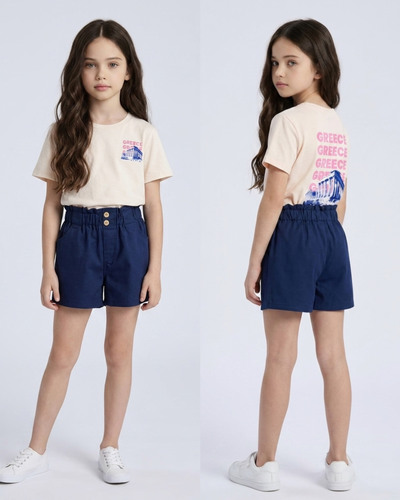 Wholesaler Mini Mignon Paris - Girls' cotton t-shirt and shorts set Wholesaler Mini Mignon Paris - Girls' cotton t-shirt and shorts set