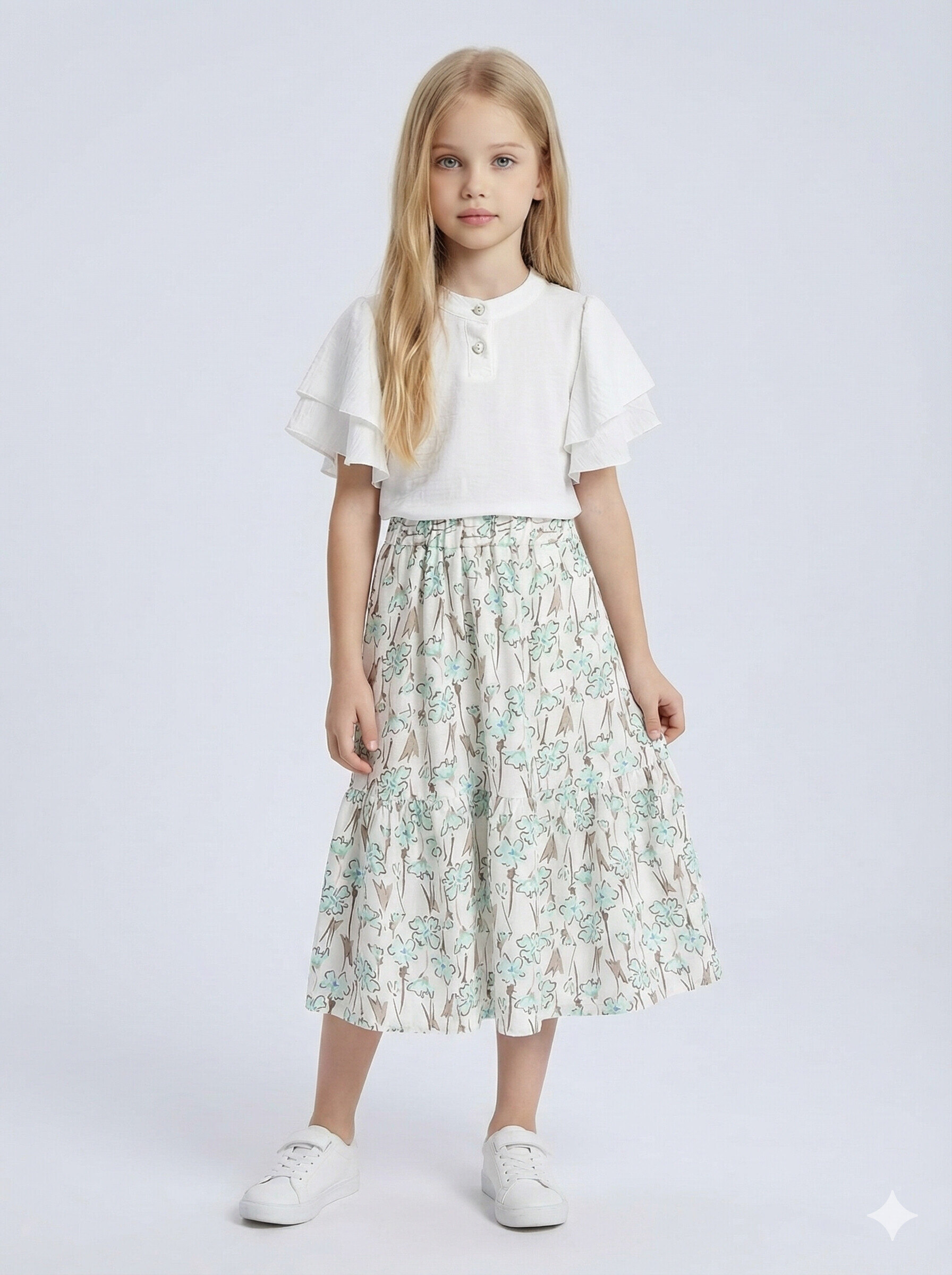 Großhändler Mini Mignon Paris - Mädchen-Set mit Rüschentop und Blumenkleid